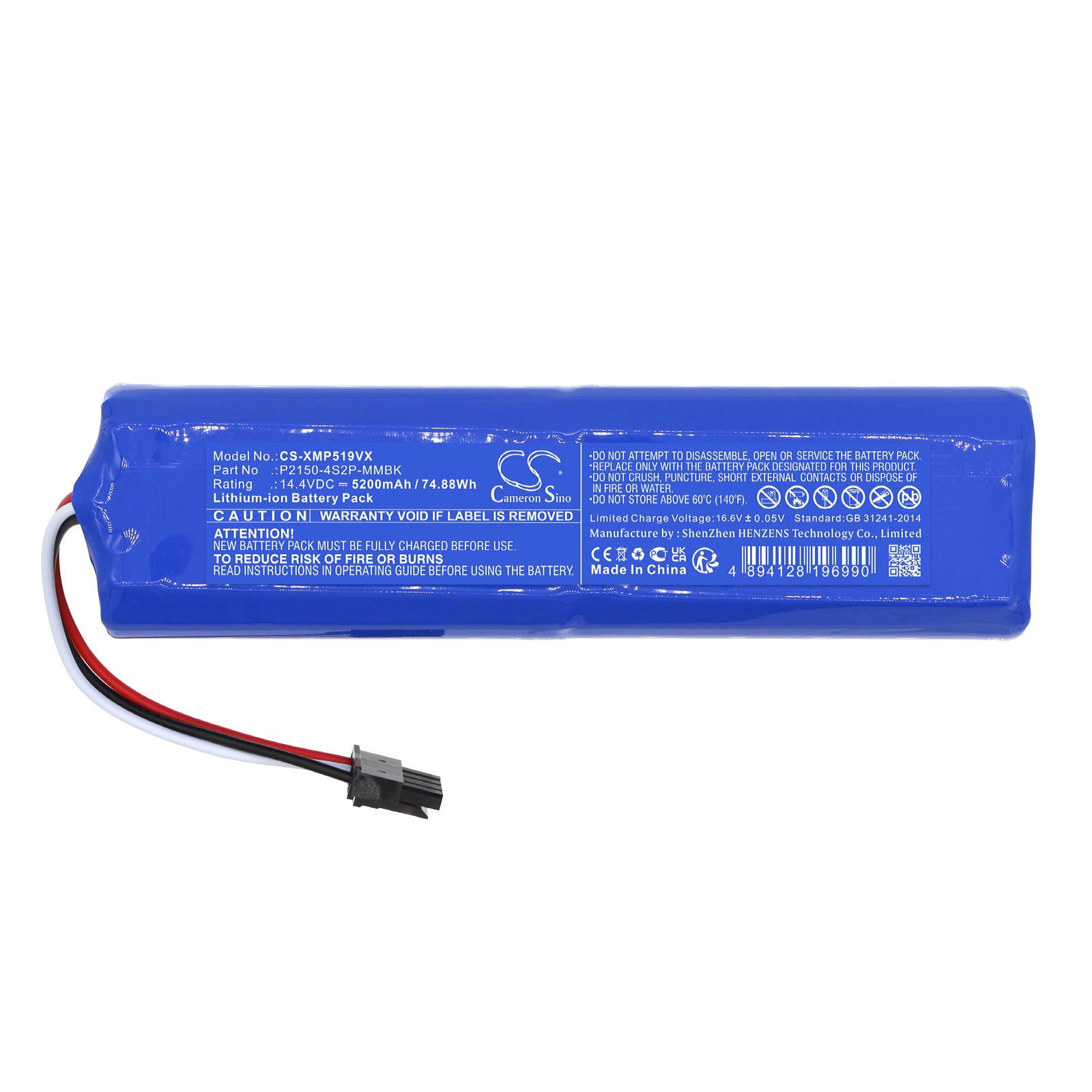 Li-ion, Vacuum Battery fits Dreame D10s Pro, L10 Prime, 14.4V, 5200mAh Vacuum Cameron Sino Technology Limited