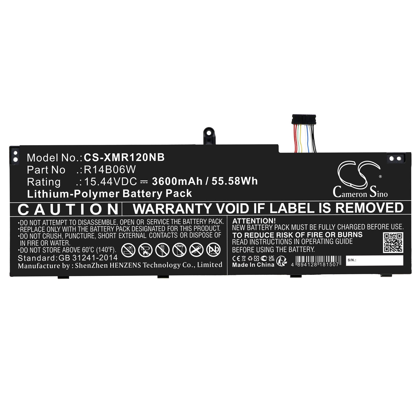 15.44V, Li-Polymer, 3600mAh, Battery fits Xiaomi NoteBook Pro 120G, 55.58Wh Notebook, Laptop Cameron Sino Technology Limited