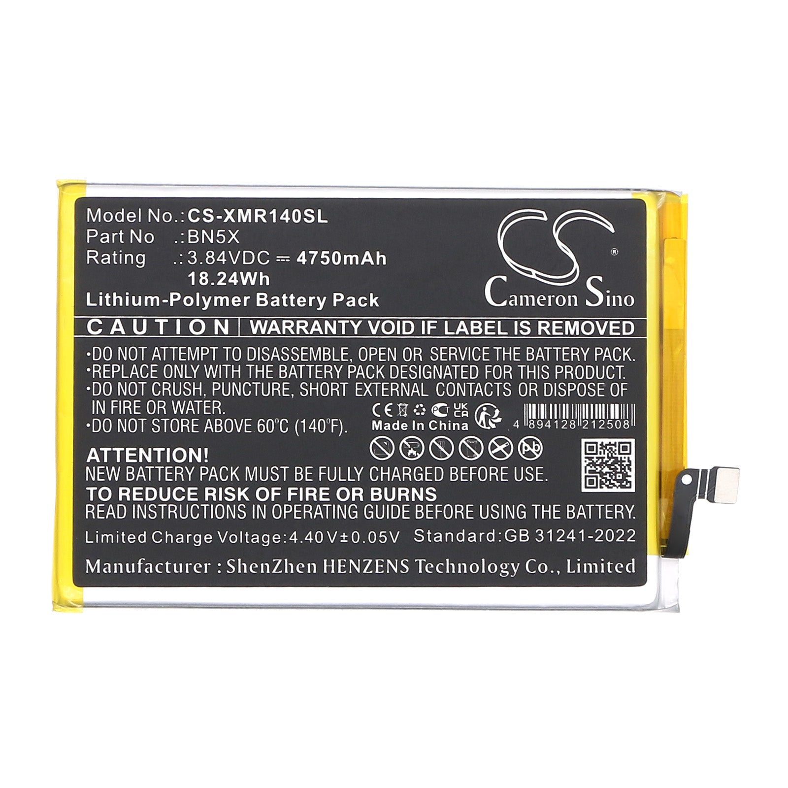 3.84V, Li-Polymer, 4750mAh, Battery fits Xiaomi 2409BRN2CA, 2409BRN2CC, 18.24Wh Mobile, SmartPhone Cameron Sino Technology Limited