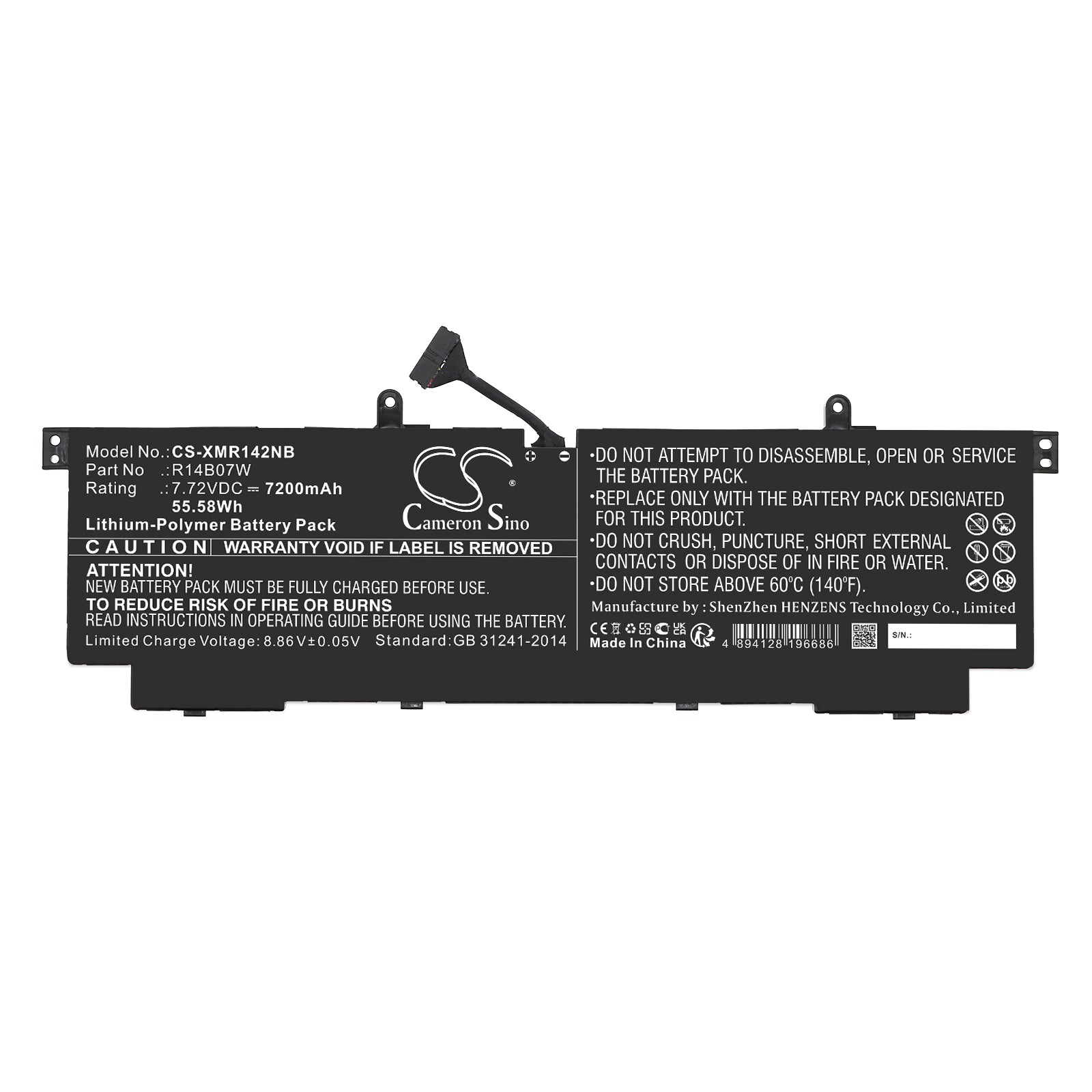 Li-Polymer, Notebook, Laptop Battery fits Xiaomi Notebook Pro 14 2022, 7.72V, 7200mAh Notebook, Laptop Cameron Sino Technology Limited