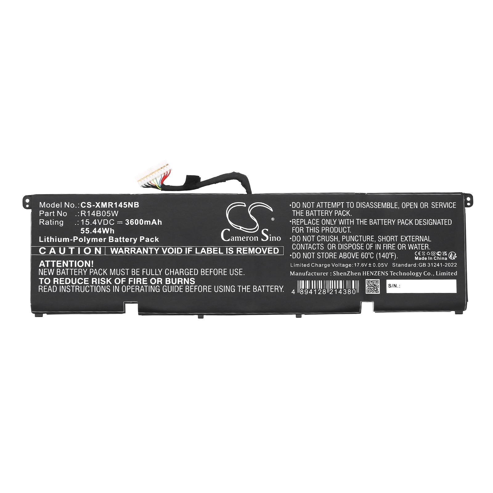 15.4V, Li-Polymer, 3600mAh, Battery fits Xiaomi Pro X 14, 55.44Wh Notebook, Laptop Cameron Sino Technology Limited