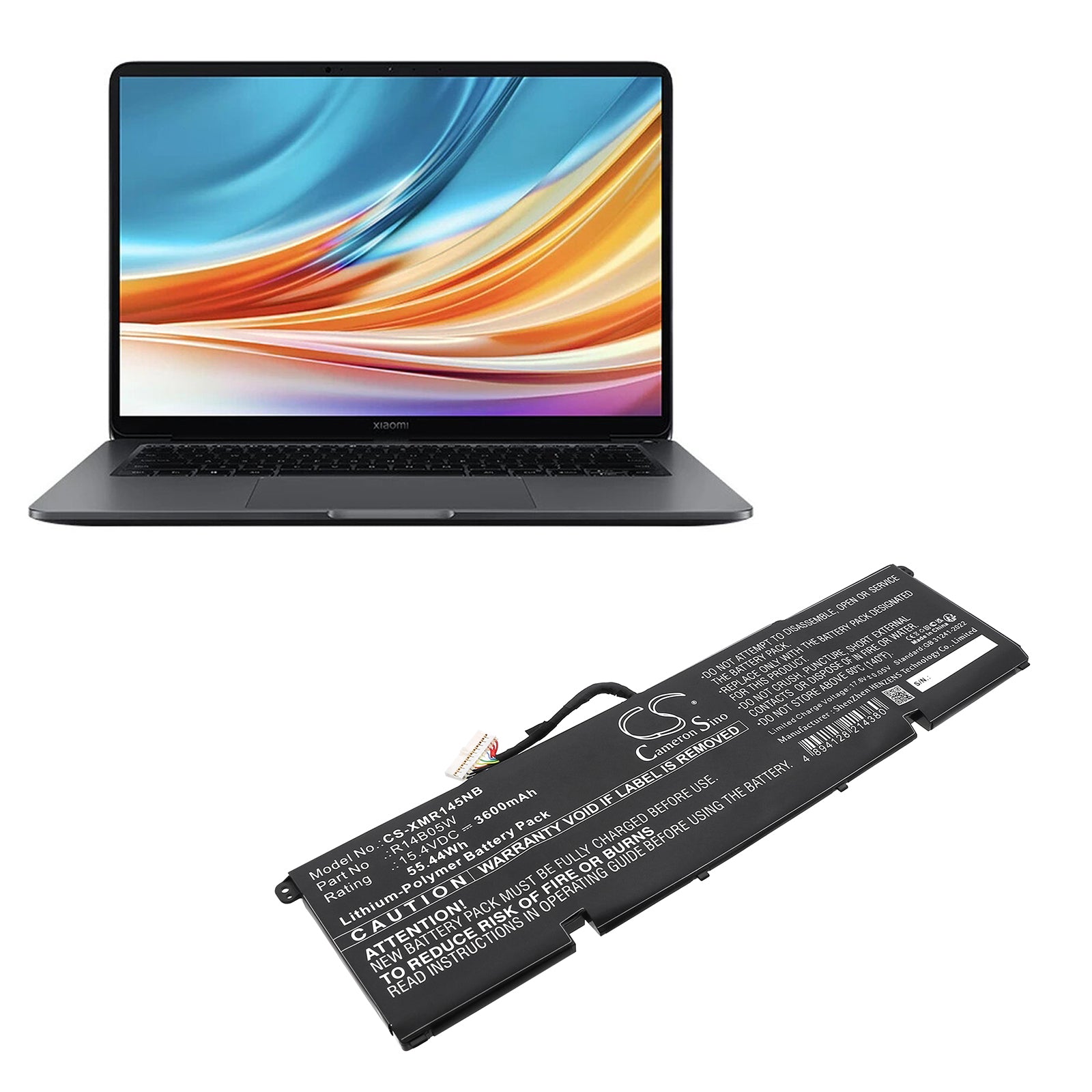 15.4V, Li-Polymer, 3600mAh, Battery fits Xiaomi Pro X 14, 55.44Wh Notebook, Laptop Cameron Sino Technology Limited