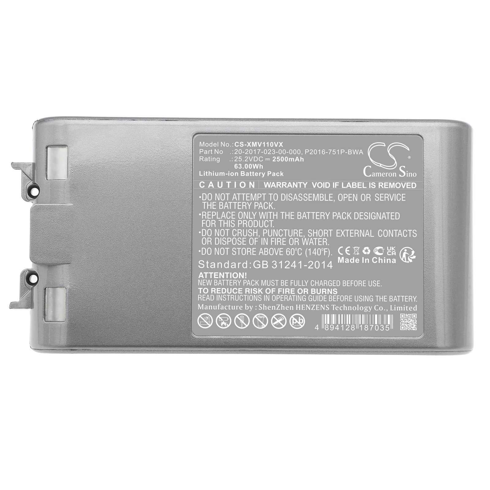 Li-ion, Vacuum Battery fits Dreame V11, V11se, 25.2V, 2500mAh Vacuum Cameron Sino Technology Limited