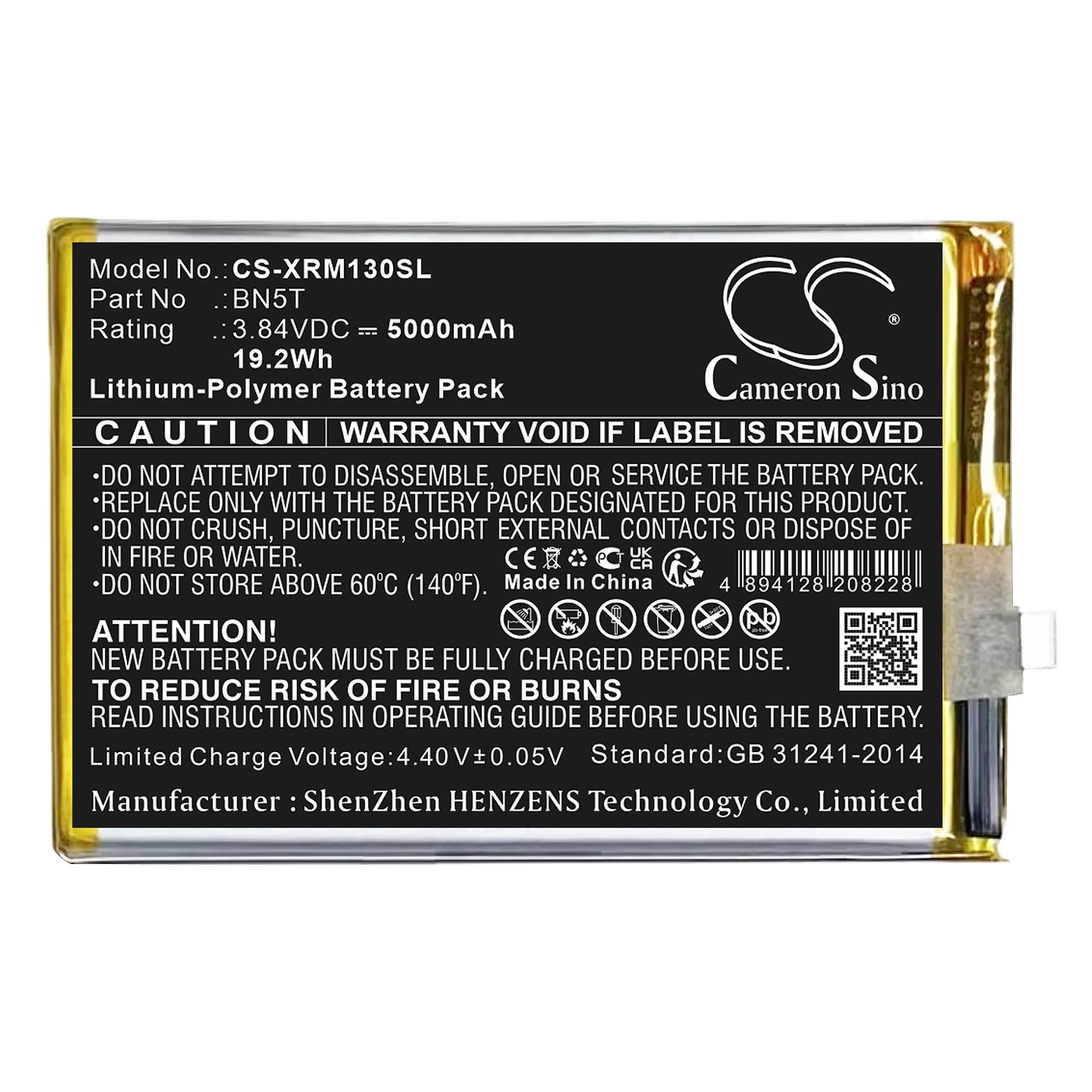 3.84V, Li-Polymer, 5000mAh, Battery fits Redmi 13, 19.2Wh Mobile, SmartPhone Cameron Sino Technology Limited