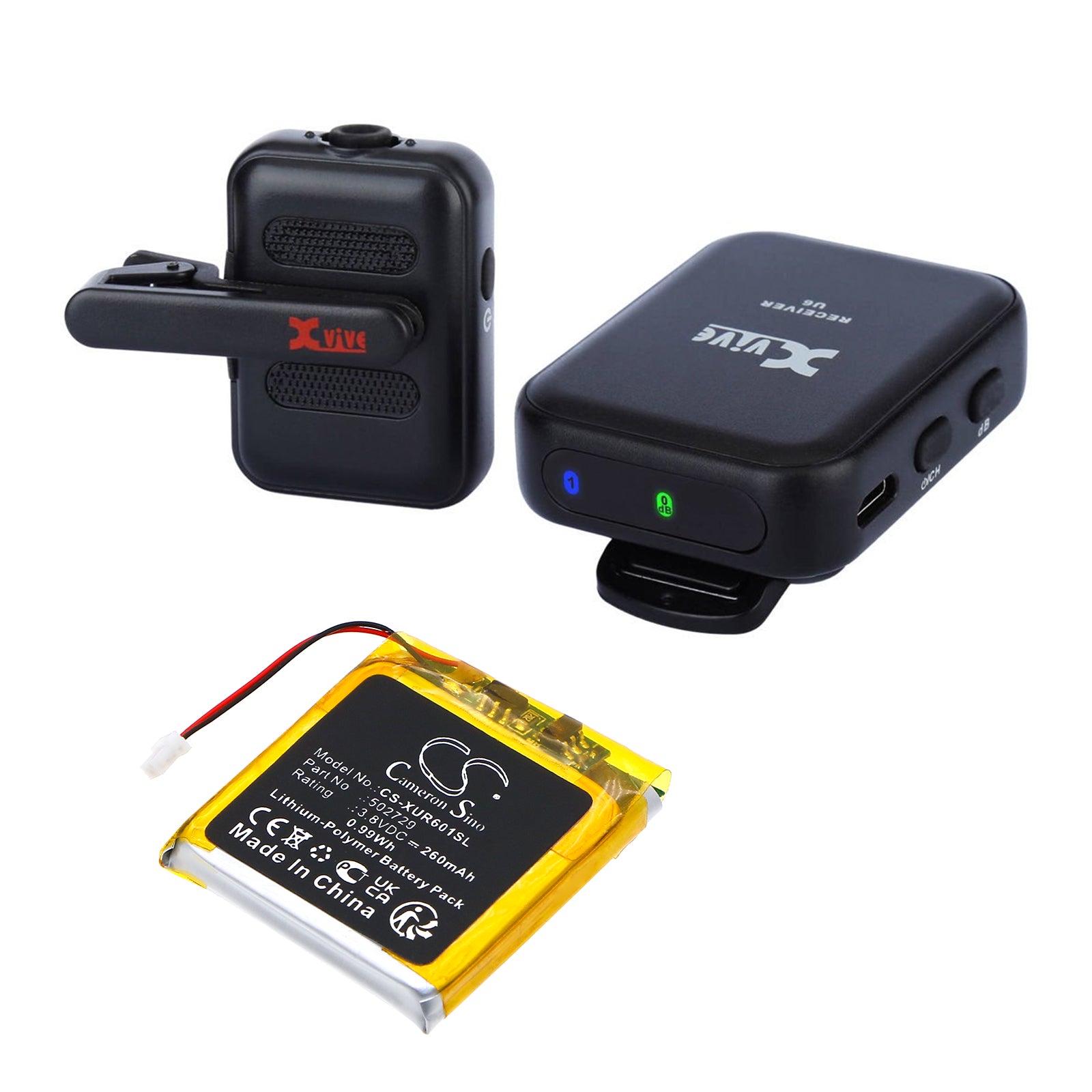 3.8V, Li-Polymer, 260mAh, Battery fits Xvive U6 Wireless Microphone Transmitter, 0.99Wh Transmitters & Receiver Cameron Sino Technology Limited