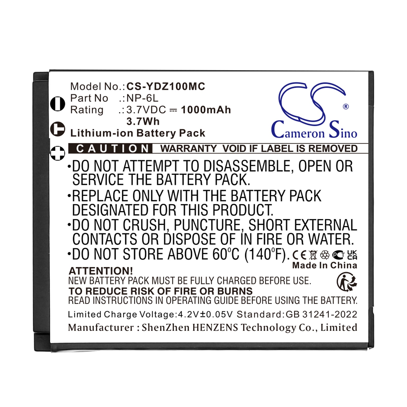 3.7V, Li-ion, 1000mAh, Battery fits Minolta MND20, MND23 | Generic FHD 1080P 44MP Digital Camera, 3.7Wh Camera Cameron Sino Technology Limited