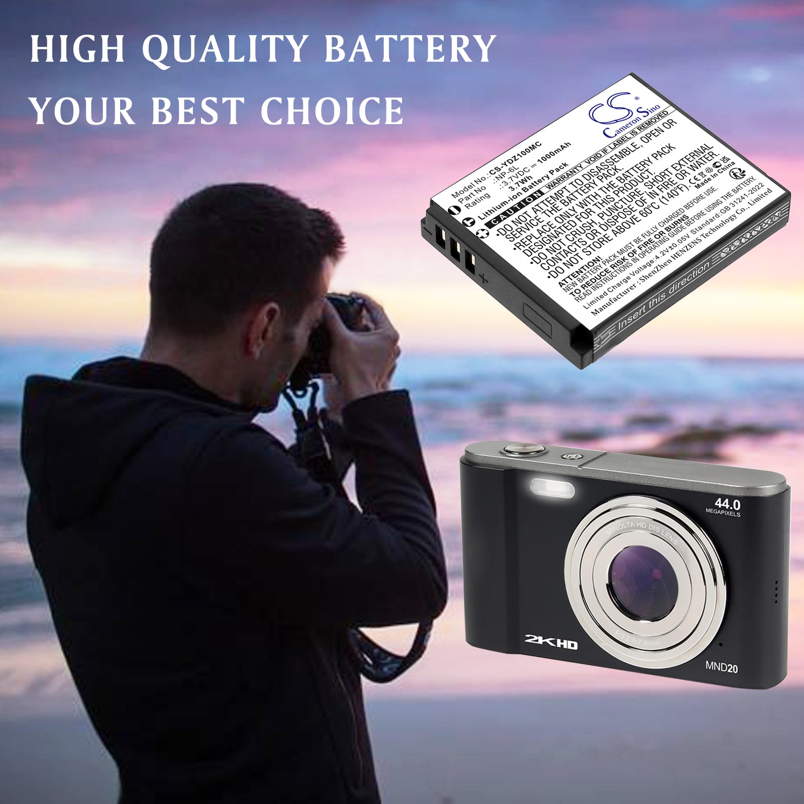 3.7V, Li-ion, 1000mAh, Battery fits Minolta MND20, MND23 | Generic FHD 1080P 44MP Digital Camera, 3.7Wh Camera Cameron Sino Technology Limited