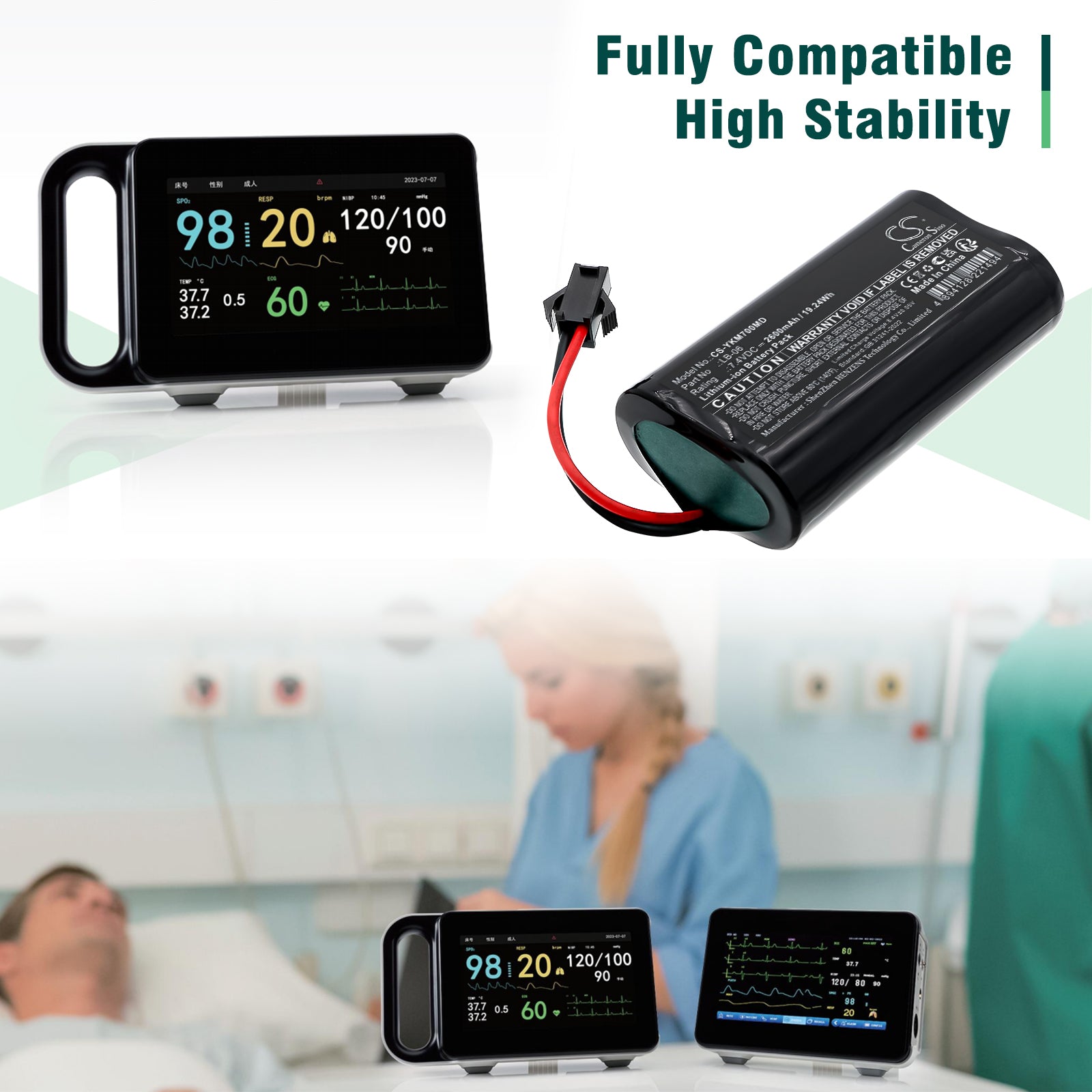 7.4V, Li-ion, 2600mAh, Battery fits Yonker M7 Backup, 19.24Wh Medical Cameron Sino Technology Limited