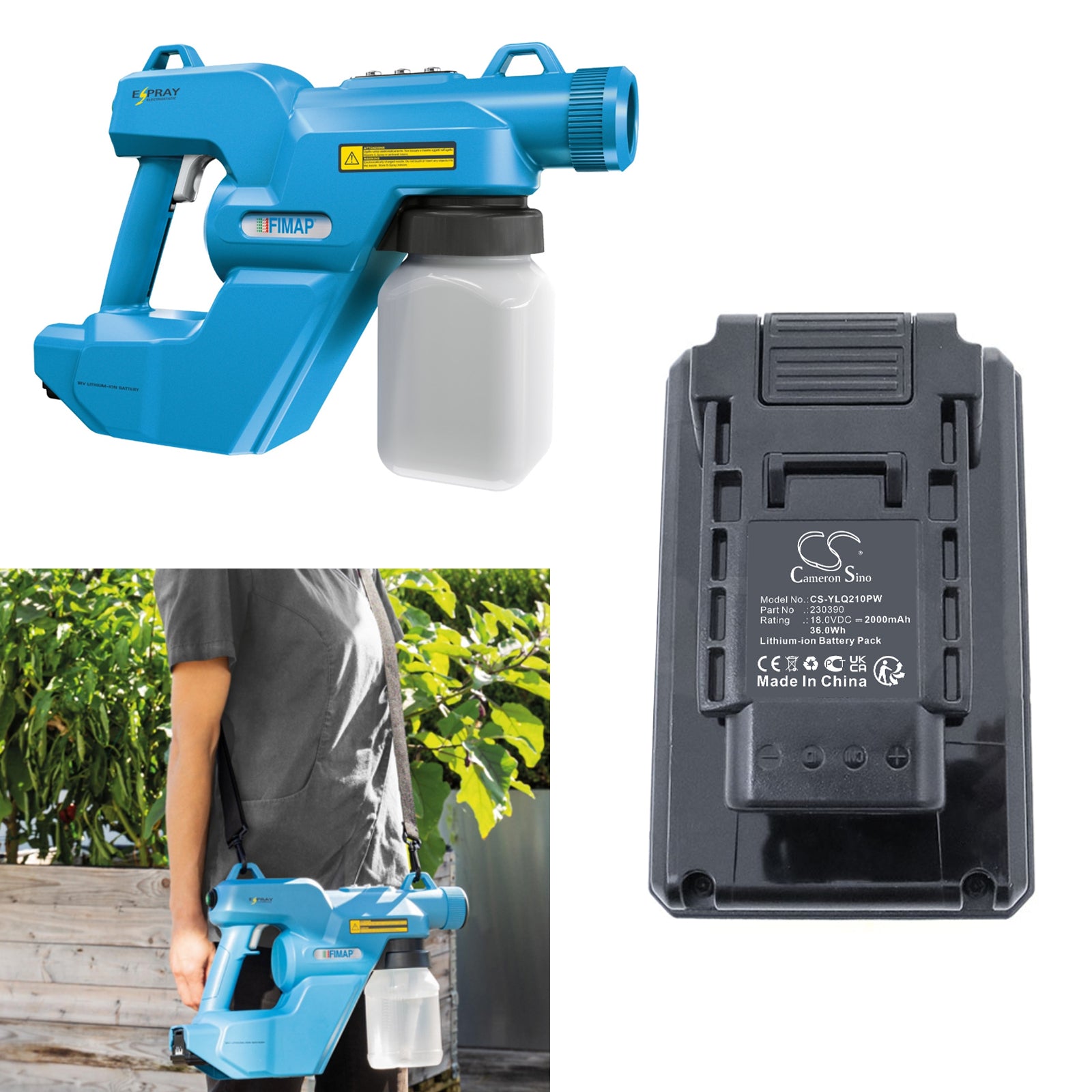 18V, Li-ion, 2000mAh, Battery fits Fimap e-Spray | YILI YLQ2010D-B, 36Wh Power Tools Cameron Sino Technology Limited