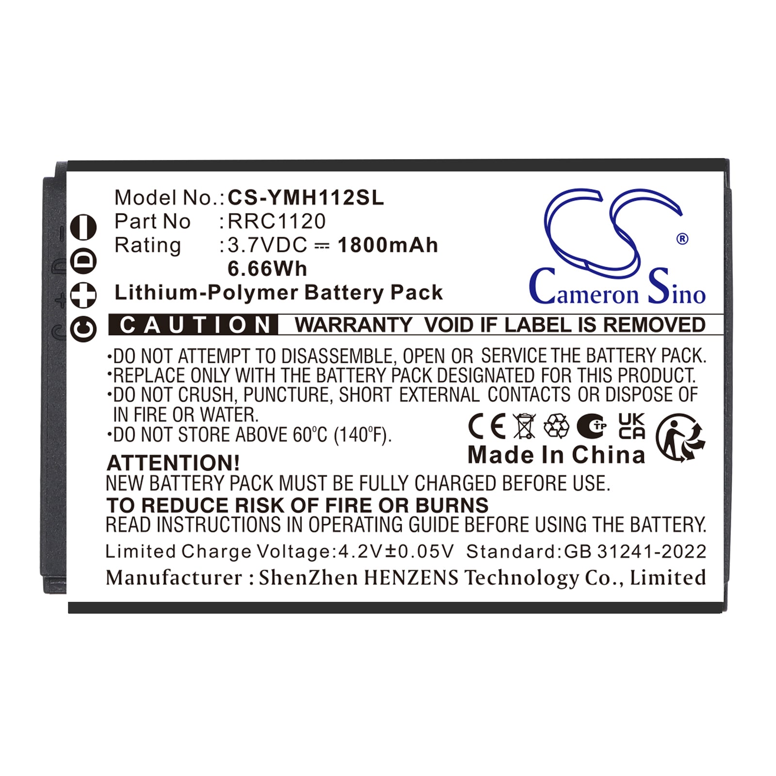 3.7V, Li-Polymer, 1800mAh, Battery fits Yamaha RM-WGL, RM-WGL Wireless Directional Tabletop Microphone, 6.66Wh Communication & Conferencing Cameron Sino Technology Limited