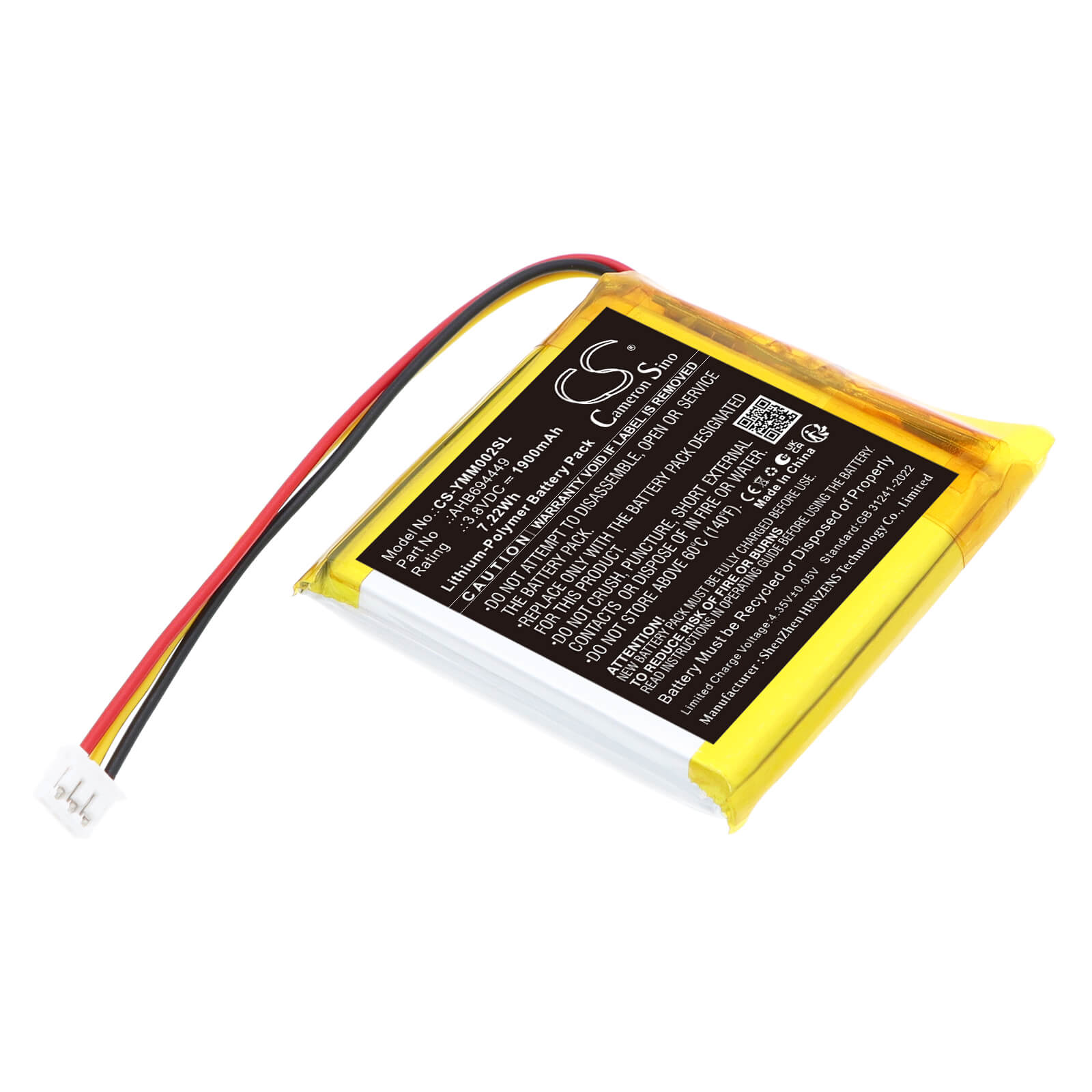 3.8V, Li-Polymer, 1900mAh, Battery fits Yoto YM002, Mini 2024, 7.22Wh Speaker Cameron Sino Technology Limited