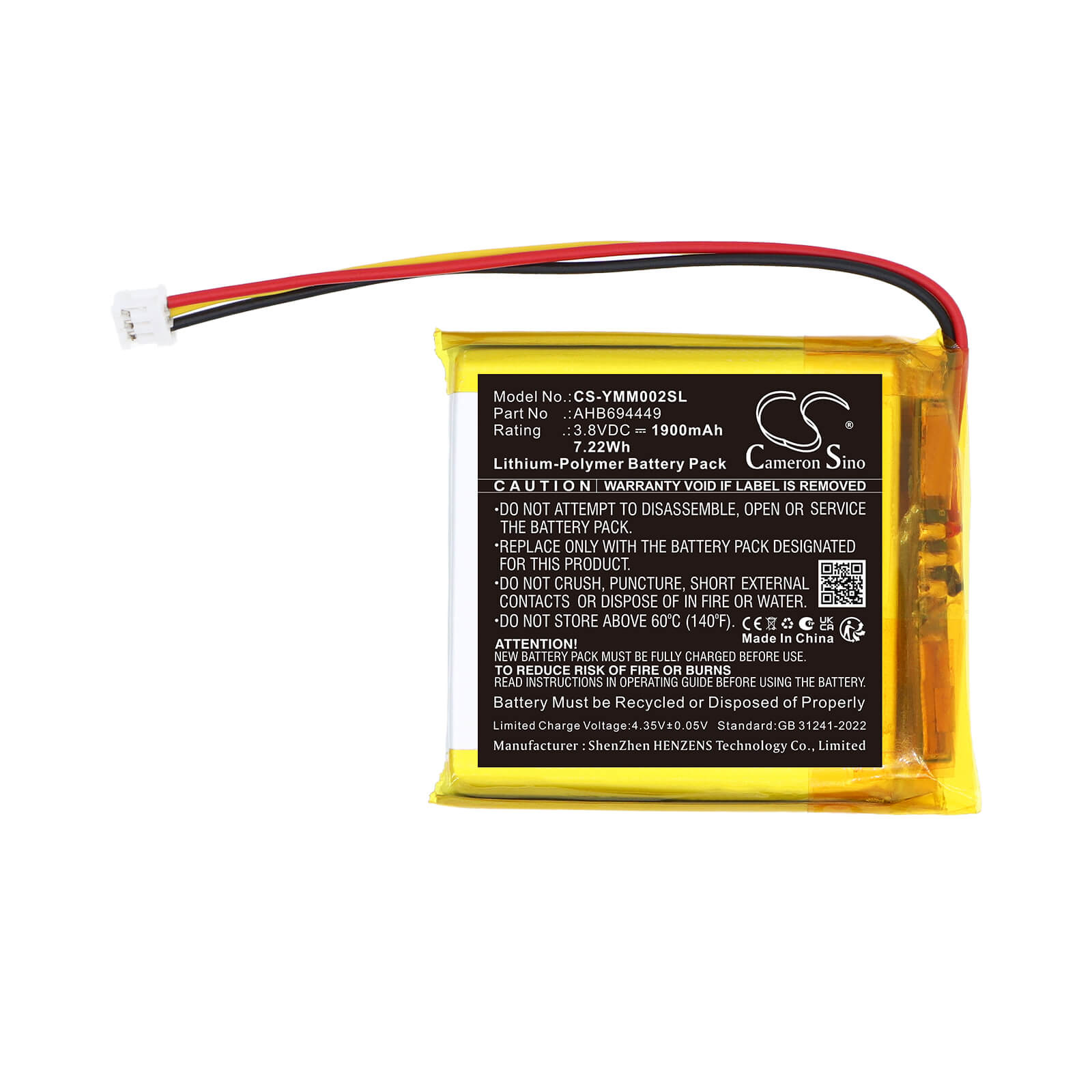 3.8V, Li-Polymer, 1900mAh, Battery fits Yoto YM002, Mini 2024, 7.22Wh Speaker Cameron Sino Technology Limited