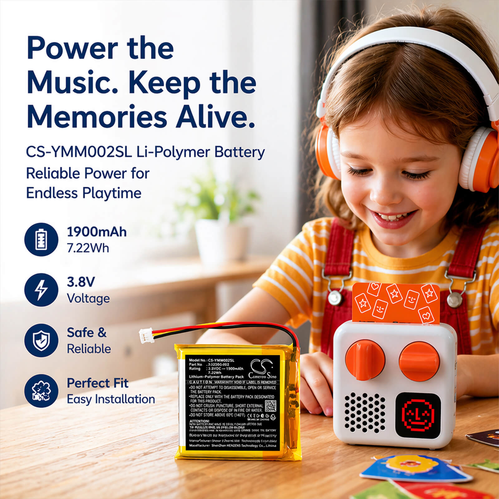 3.8V, Li-Polymer, 1900mAh, Battery fits Yoto YM002, Mini 2024, 7.22Wh Speaker Cameron Sino Technology Limited