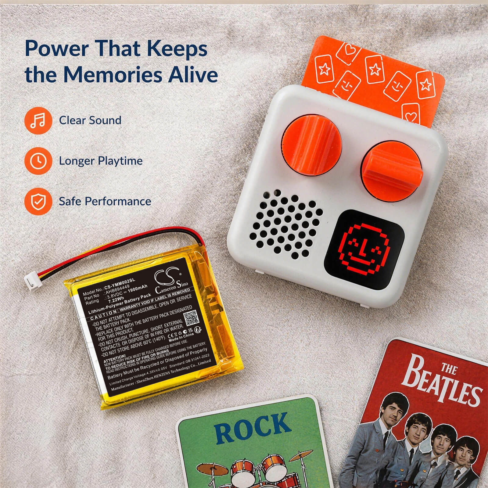 3.8V, Li-Polymer, 1900mAh, Battery fits Yoto YM002, Mini 2024, 7.22Wh Speaker Cameron Sino Technology Limited