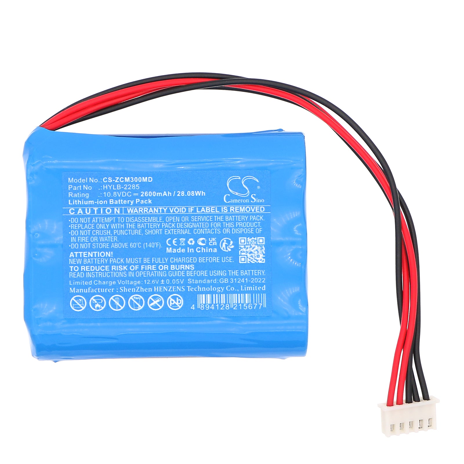 10.8V, Li-ion, 2600mAh, Battery fits Zoncare ECG EKG monitor, P-2273, 28.08Wh Medical Cameron Sino Technology Limited