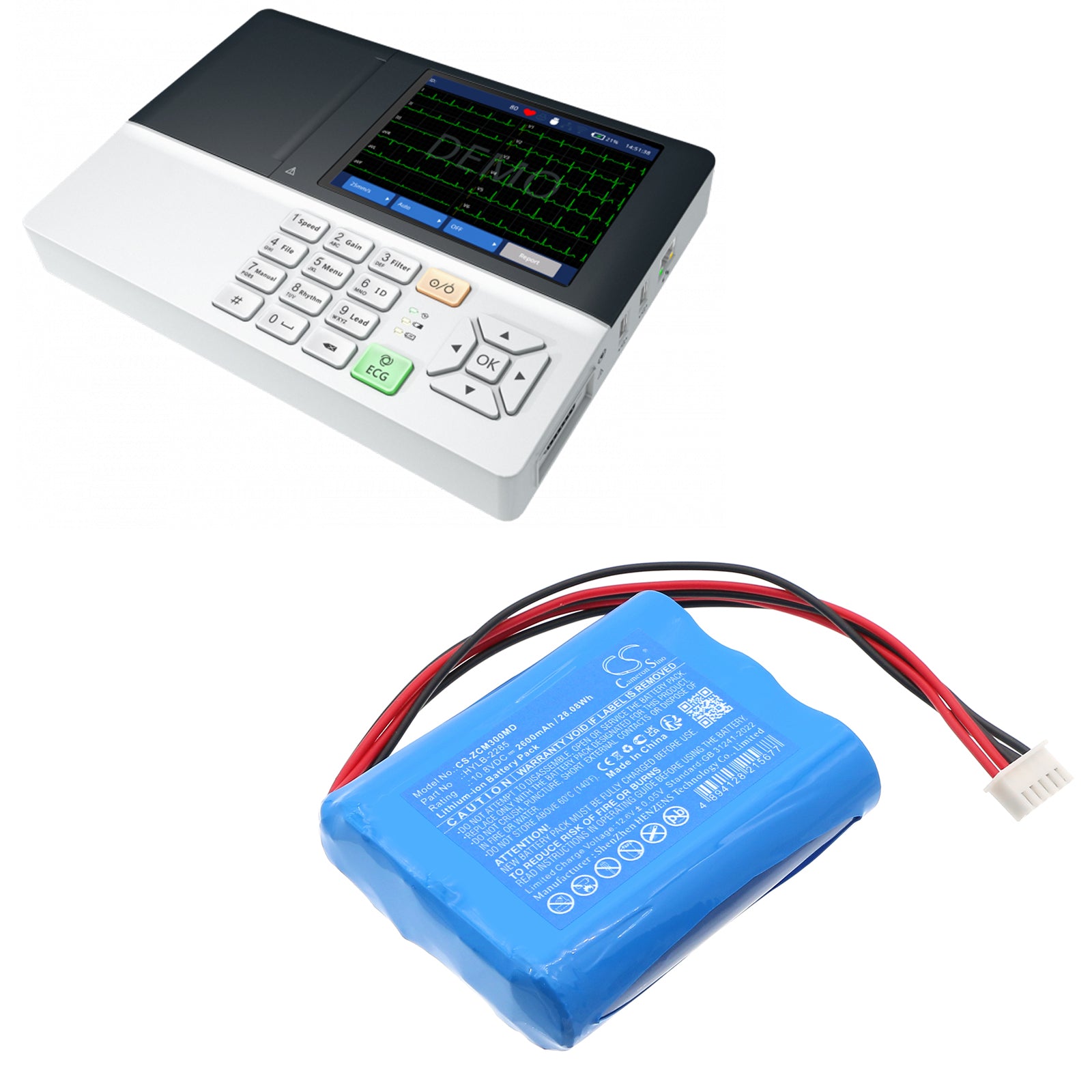 10.8V, Li-ion, 2600mAh, Battery fits Zoncare ECG EKG monitor, P-2273, 28.08Wh Medical Cameron Sino Technology Limited