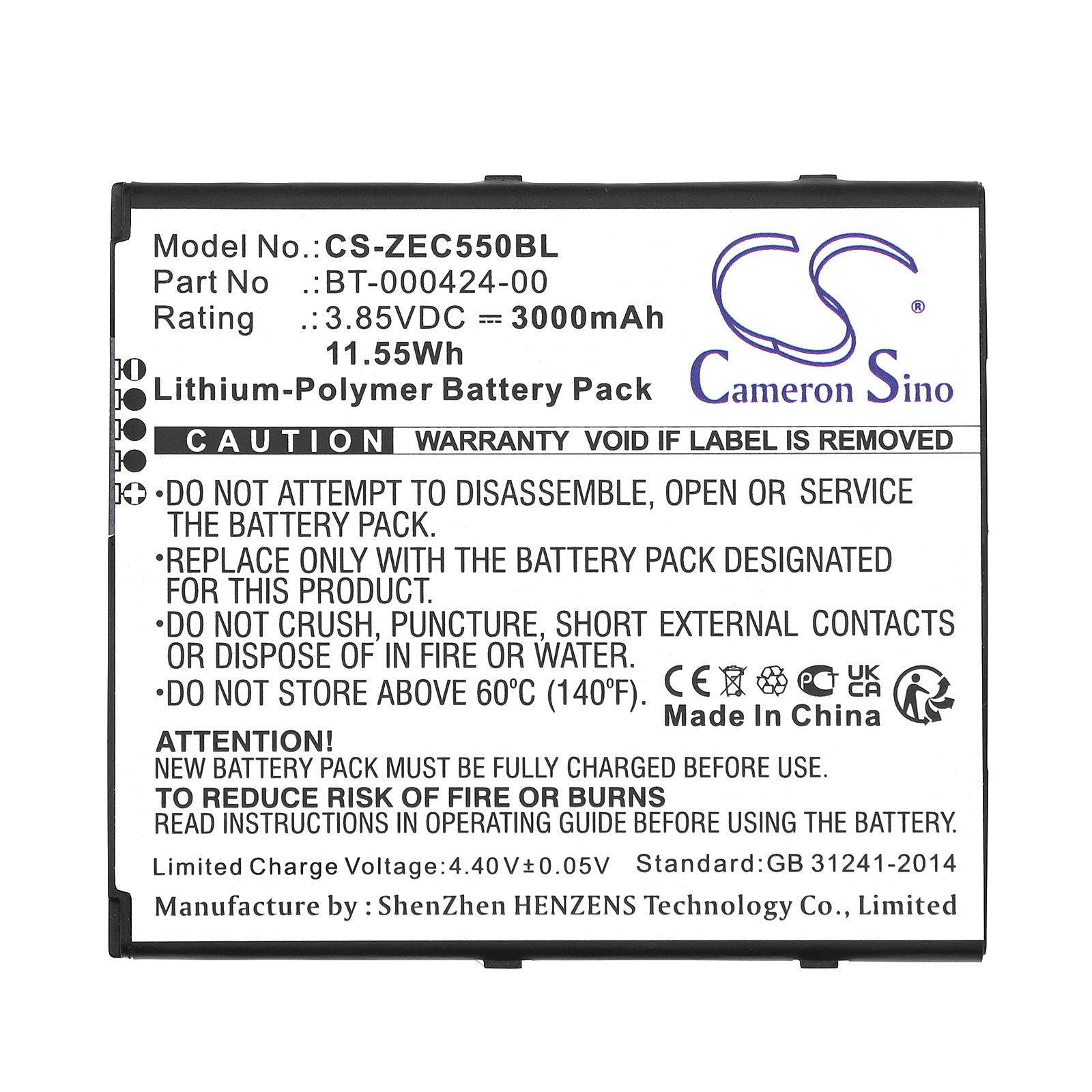 Li-Polymer, Barcode Scanner Battery fits Zebra Ec50, Ec55, 3.85V, 3000mAh Barcode Scanner Cameron Sino Technology Limited