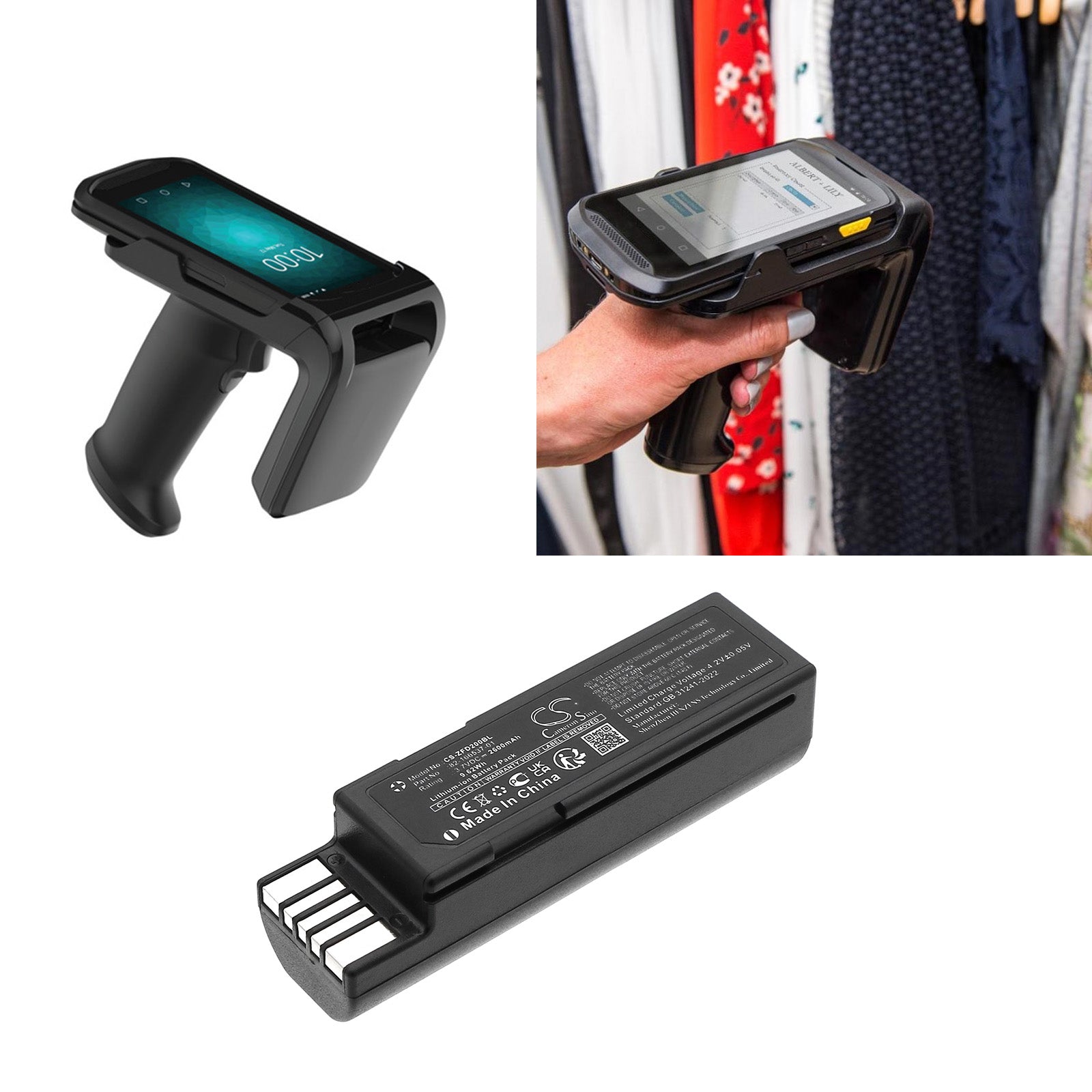 3.7V, Li-ion, 2600mAh, Battery fits Zebra RFD2000, 9.62Wh Barcode Scanner Cameron Sino Technology Limited