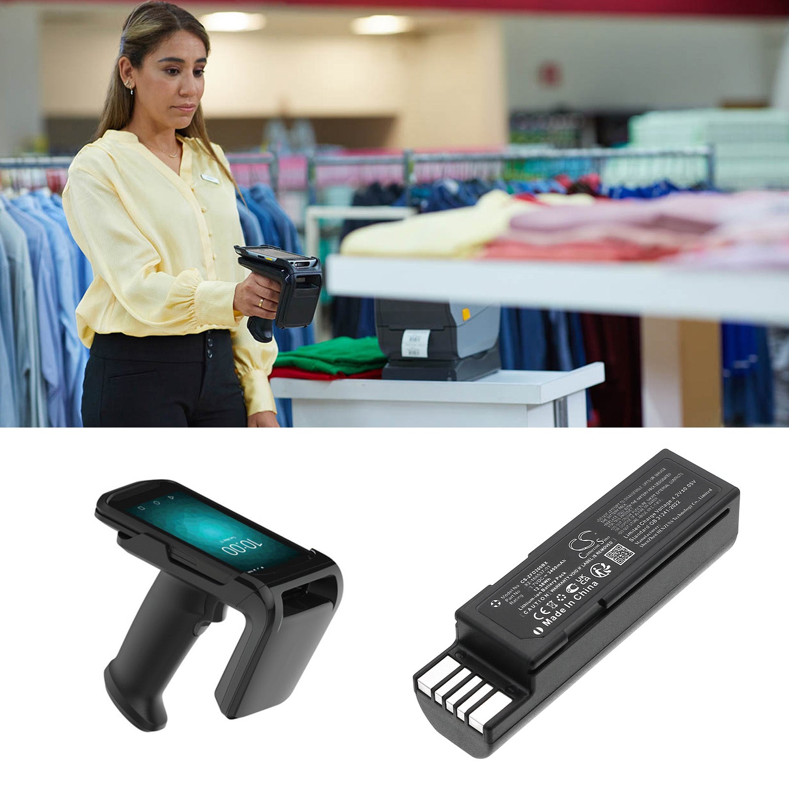 3.7V, Li-ion, 3400mAh, Battery fits Zebra RFD2000, 12.58Wh Barcode Scanner Cameron Sino Technology Limited