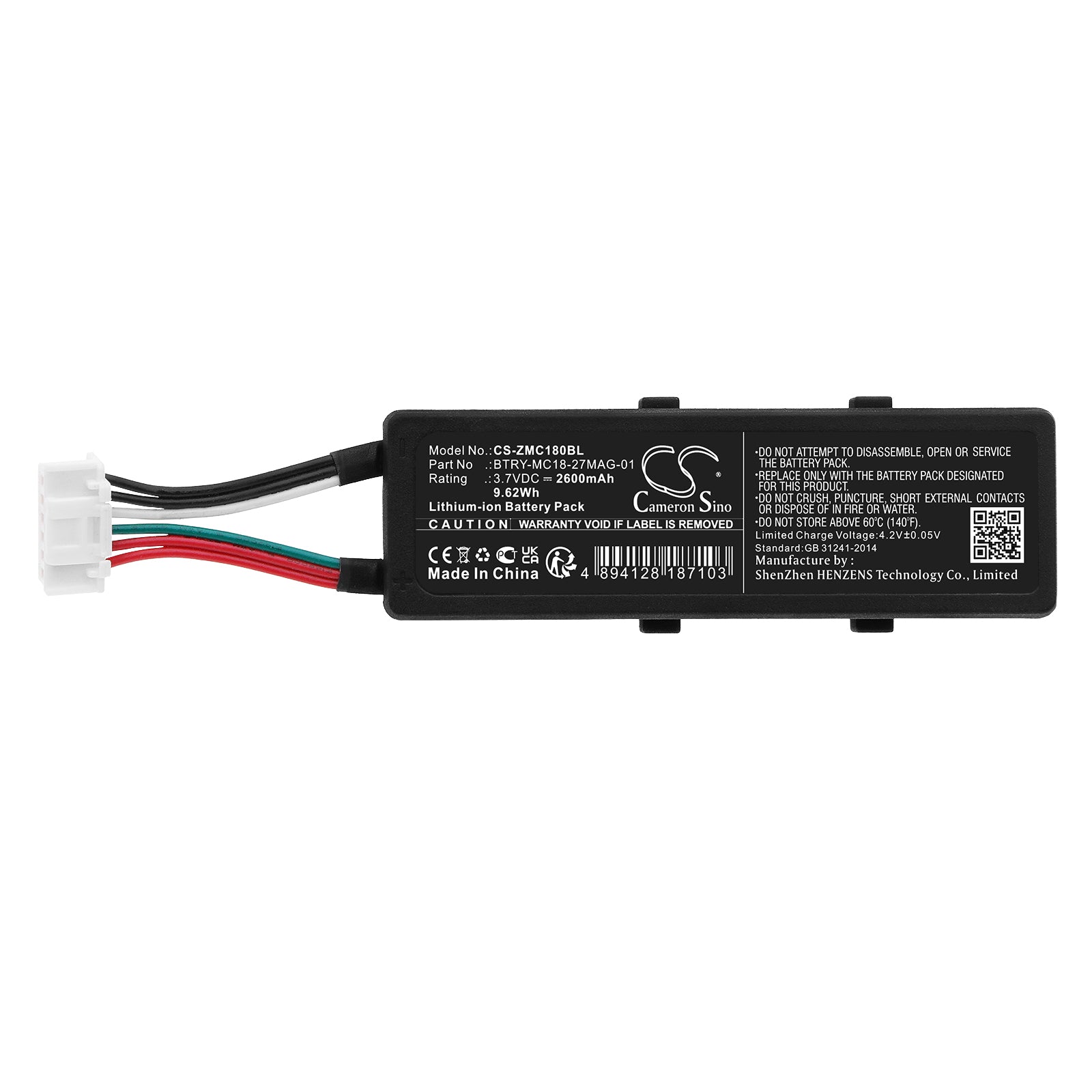 Li-ion, Barcode Scanner Battery fits Zebra Mc18, Mc18n0, 3.7V, 2600mAh Barcode Scanner Cameron Sino Technology Limited