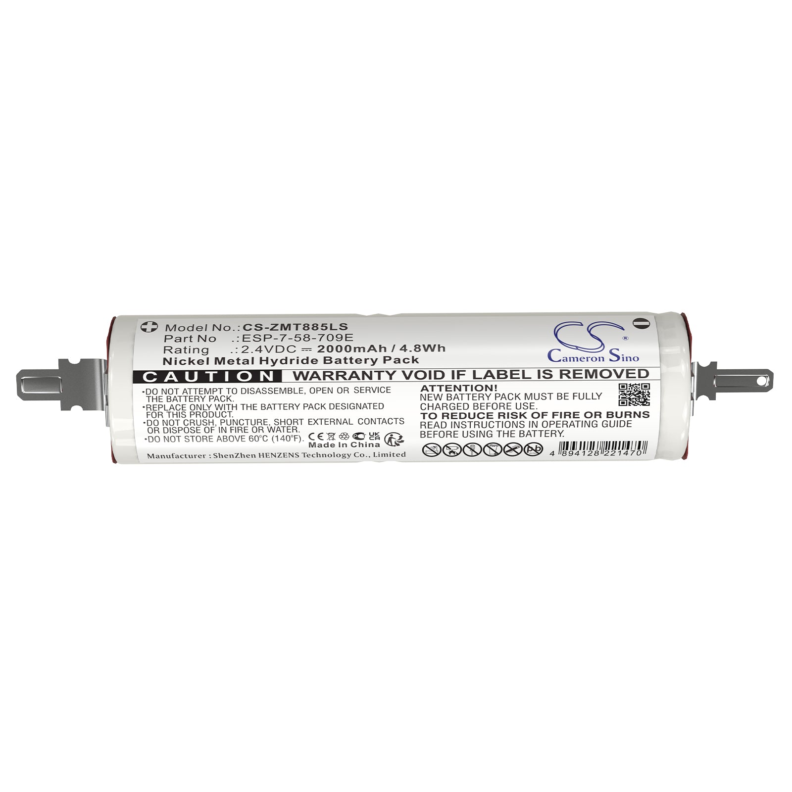 2.4V, Ni-MH, 2000mAh, Battery fits EXISTALITE BTF-114, BTF114 | Zumtobel 04879885, 4.8Wh Emergency Lighting Cameron Sino Technology Limited