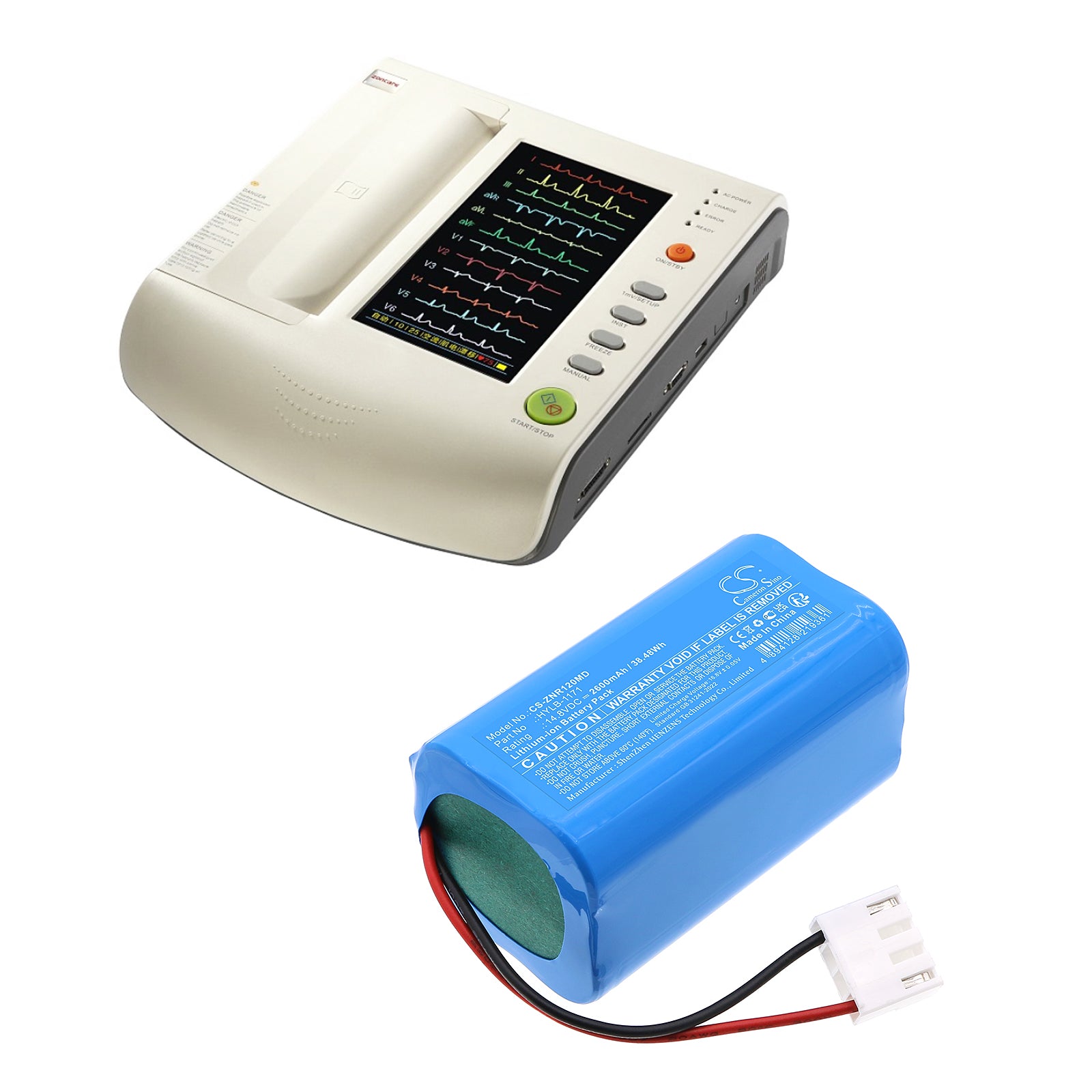 14.8V, Li-ion, 2600mAh, Battery fits Zoncare ATOM ECG-6A, ZQ-1206, 38.48Wh Medical Cameron Sino Technology Limited