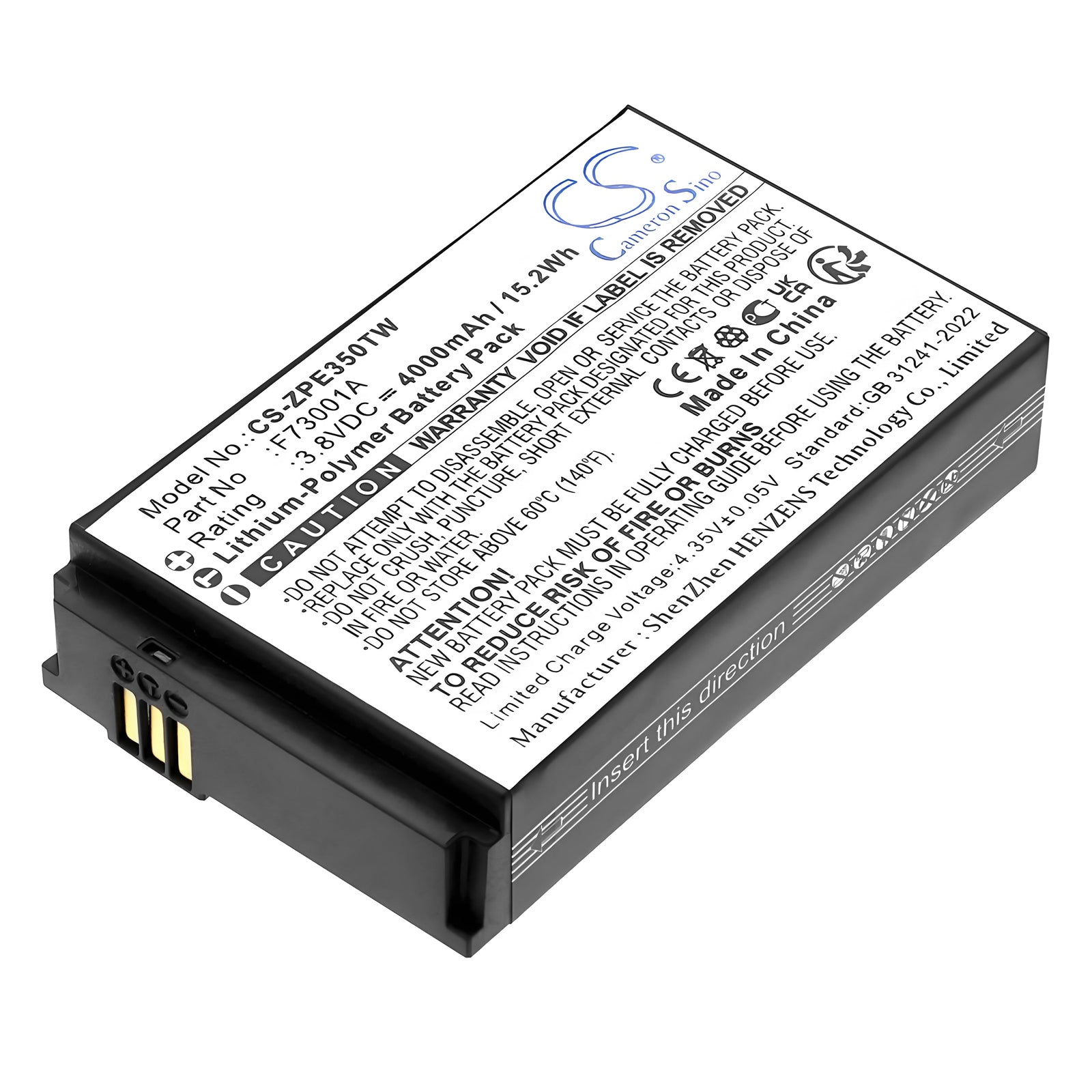 3.8V, Li-Polymer, 4000mAh, Battery fits ZTE E700 | Caltta E350 EChat POC, 15.2Wh Two-Way Radio Cameron Sino Technology Limited