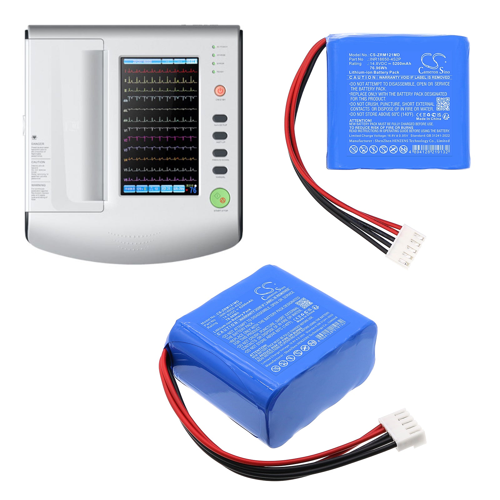 14.8V, Li-ion, 5200mAh, Battery fits Zoncare QZ-1212, 76.96Wh Medical Cameron Sino Technology Limited
