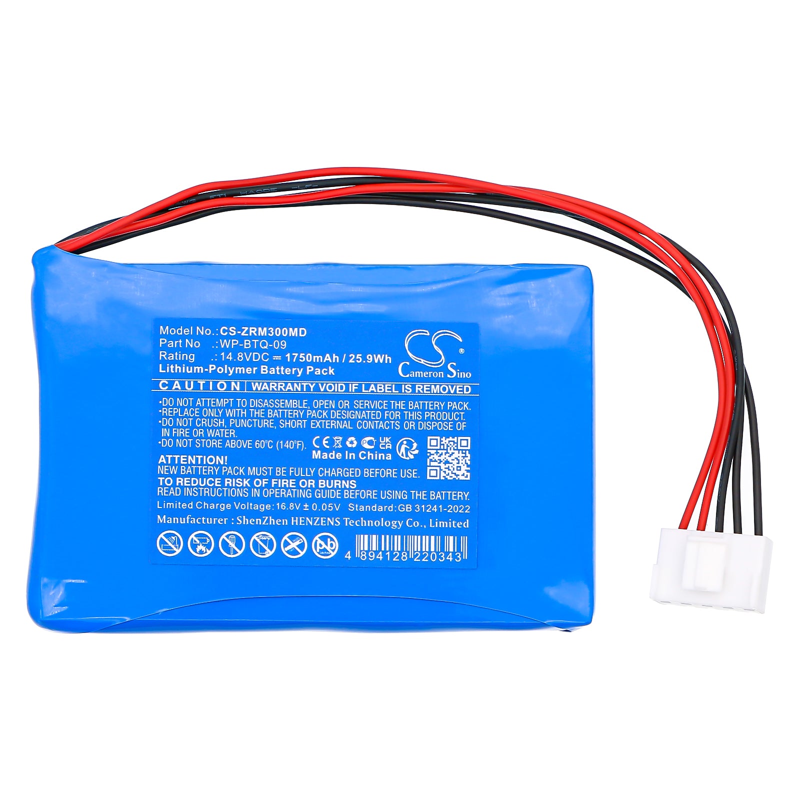 14.8V, Li-Polymer, 1750mAh, Battery fits Zoncare iMAC 300, 25.9Wh Medical Cameron Sino Technology Limited