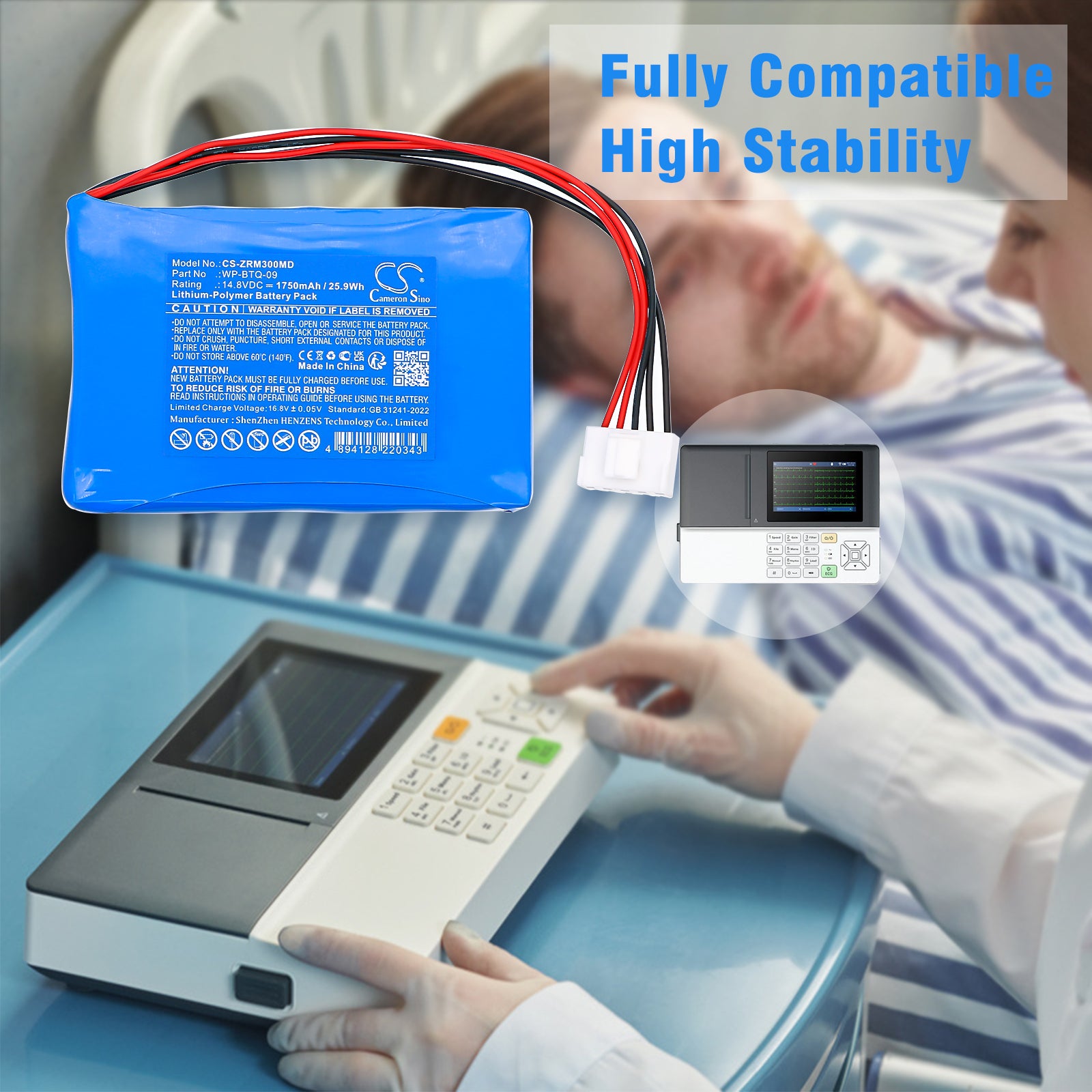 14.8V, Li-Polymer, 1750mAh, Battery fits Zoncare iMAC 300, 25.9Wh Medical Cameron Sino Technology Limited