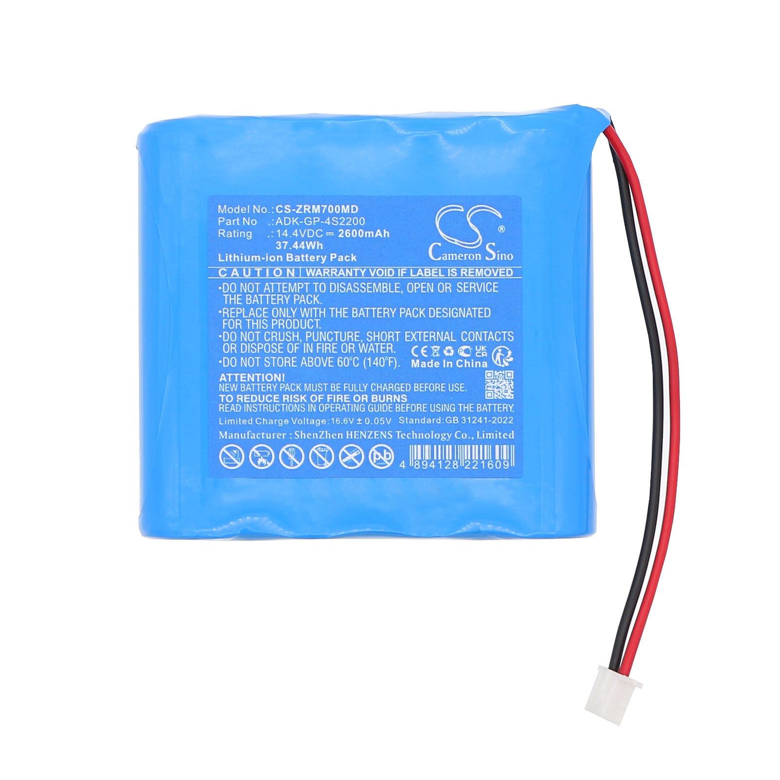 14.4V, Li-ion, 2600mAh, Battery fits Zoncare PM-7000, 37.44Wh Medical Cameron Sino Technology Limited