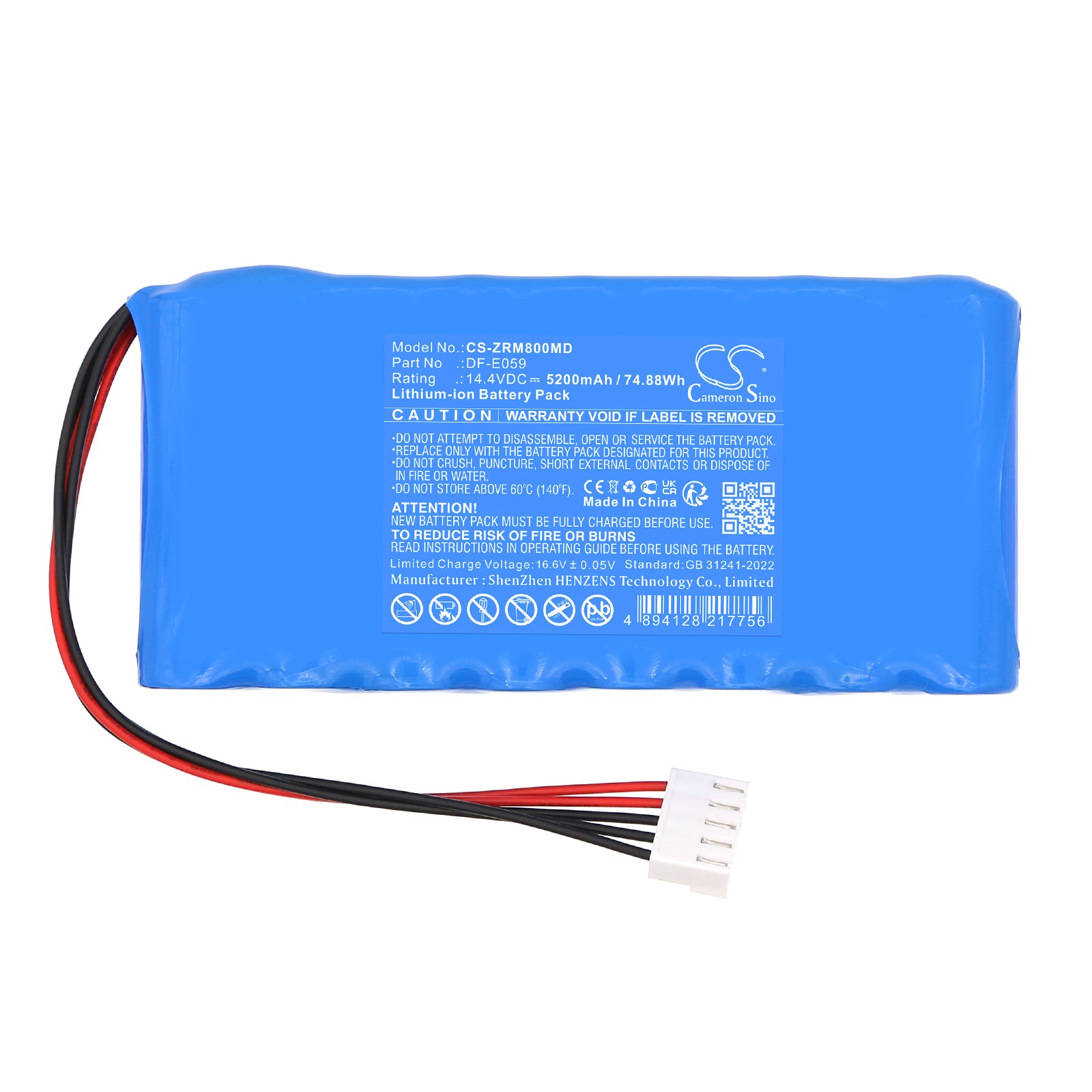 14.4V, Li-ion, 5200mAh, Battery fits Zoncare iMAC U70, iMAC U80, 74.88Wh Medical Cameron Sino Technology Limited