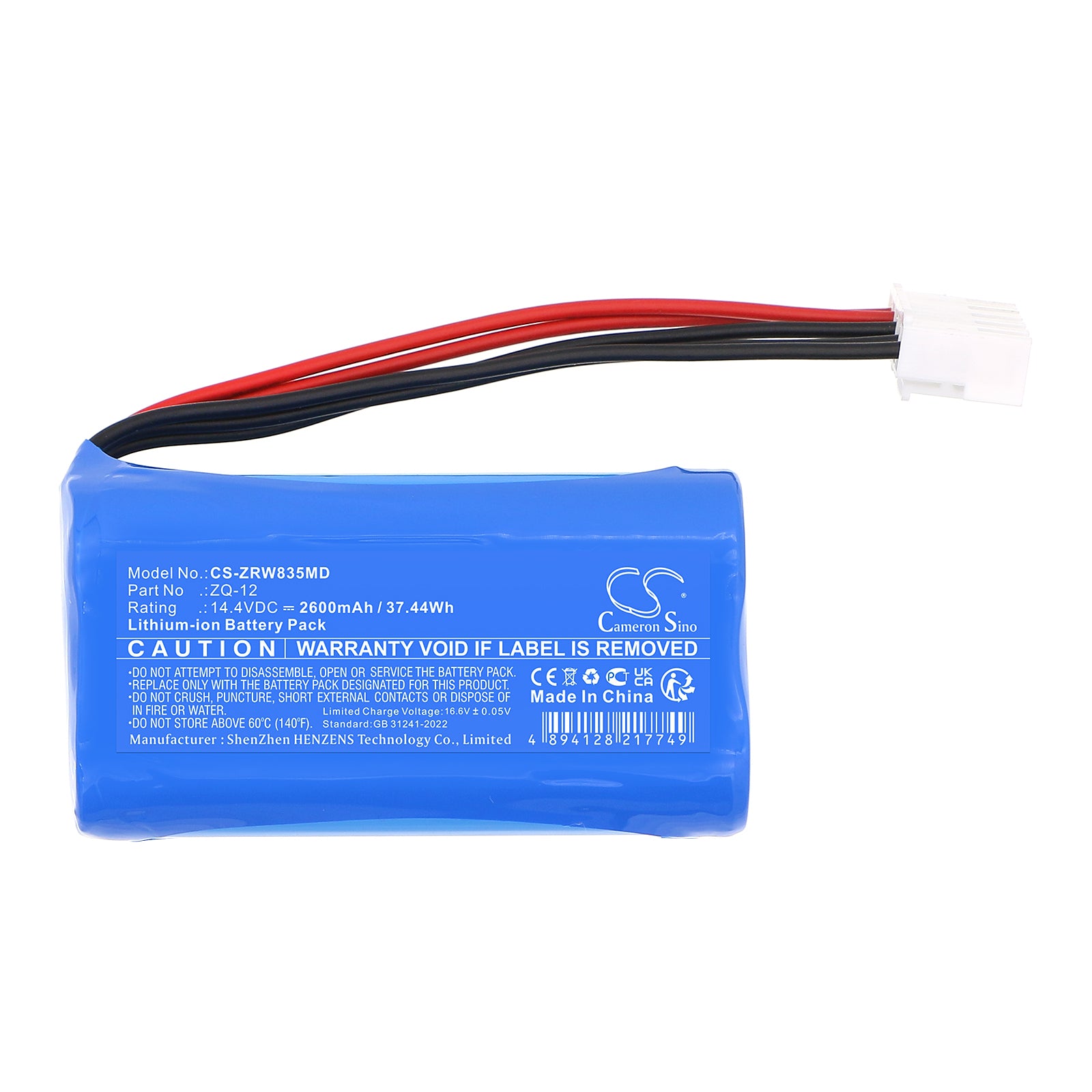 14.4V, Li-ion, 2600mAh, Battery fits Zoncare WPD-0080, WPD04-0178, 37.44Wh Medical Cameron Sino Technology Limited