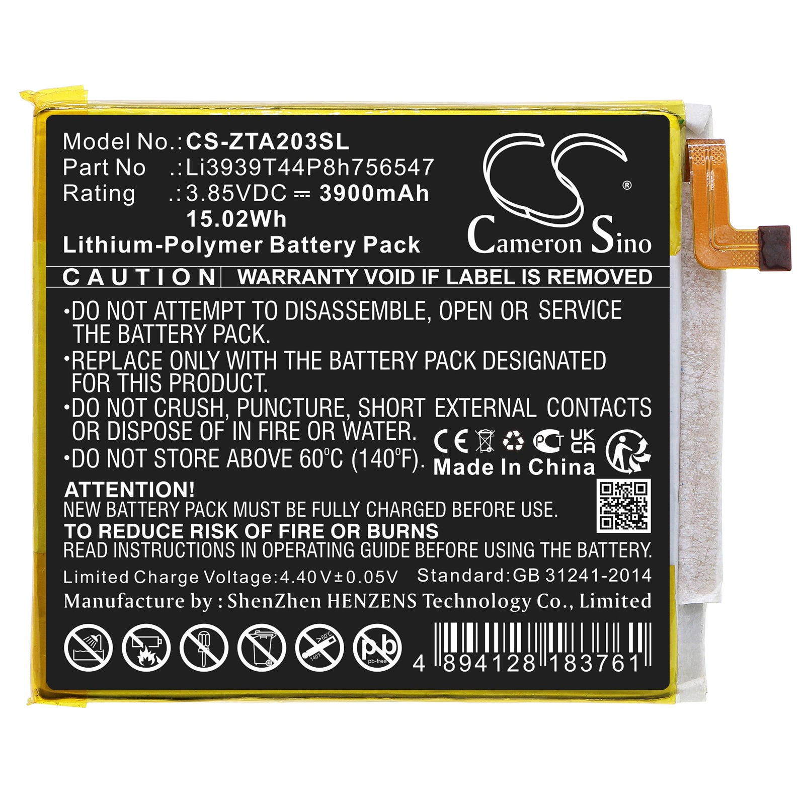 Li-Polymer, Mobile, SmartPhone Battery fits Zte A2020, A2020n2, 3.85V, 3900mAh Mobile, SmartPhone Cameron Sino Technology Limited