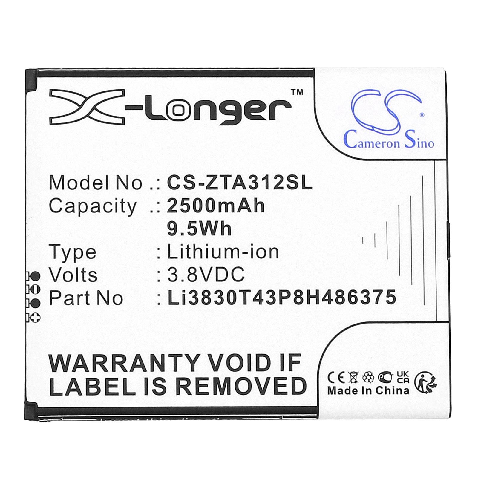 Li-ion, Mobile, SmartPhone Battery fits Zte Blade A31 2021, 3.8V, 2500mAh Mobile, SmartPhone Cameron Sino Technology Limited