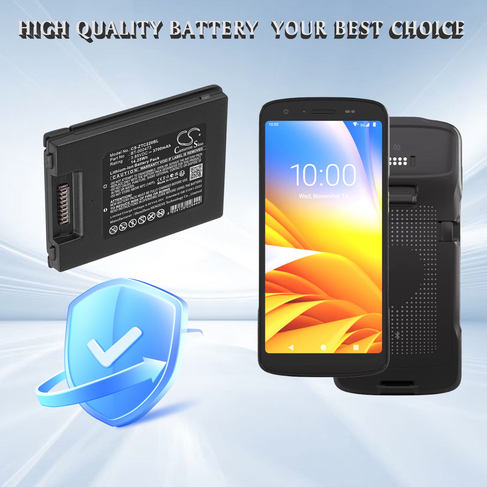 3.85V, Li-ion, 3700mAh, Battery fits Zebra TC22, TC27, 14.25Wh Barcode Scanner Cameron Sino Technology Limited