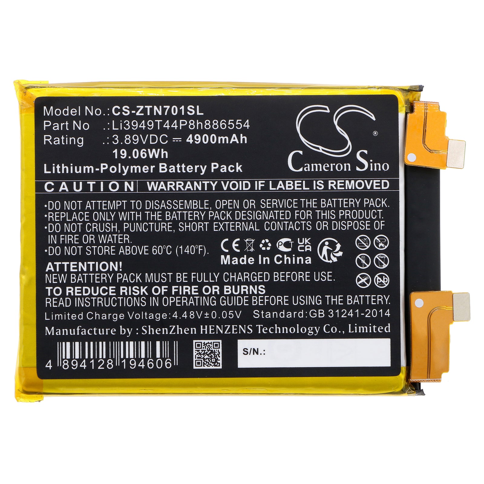 Li-Polymer, Mobile, SmartPhone Battery fits Zte Nubia Z40 Pro, Nubia Z40 Pro 5g, 3.89V, 4900mAh Mobile, SmartPhone Cameron Sino Technology Limited