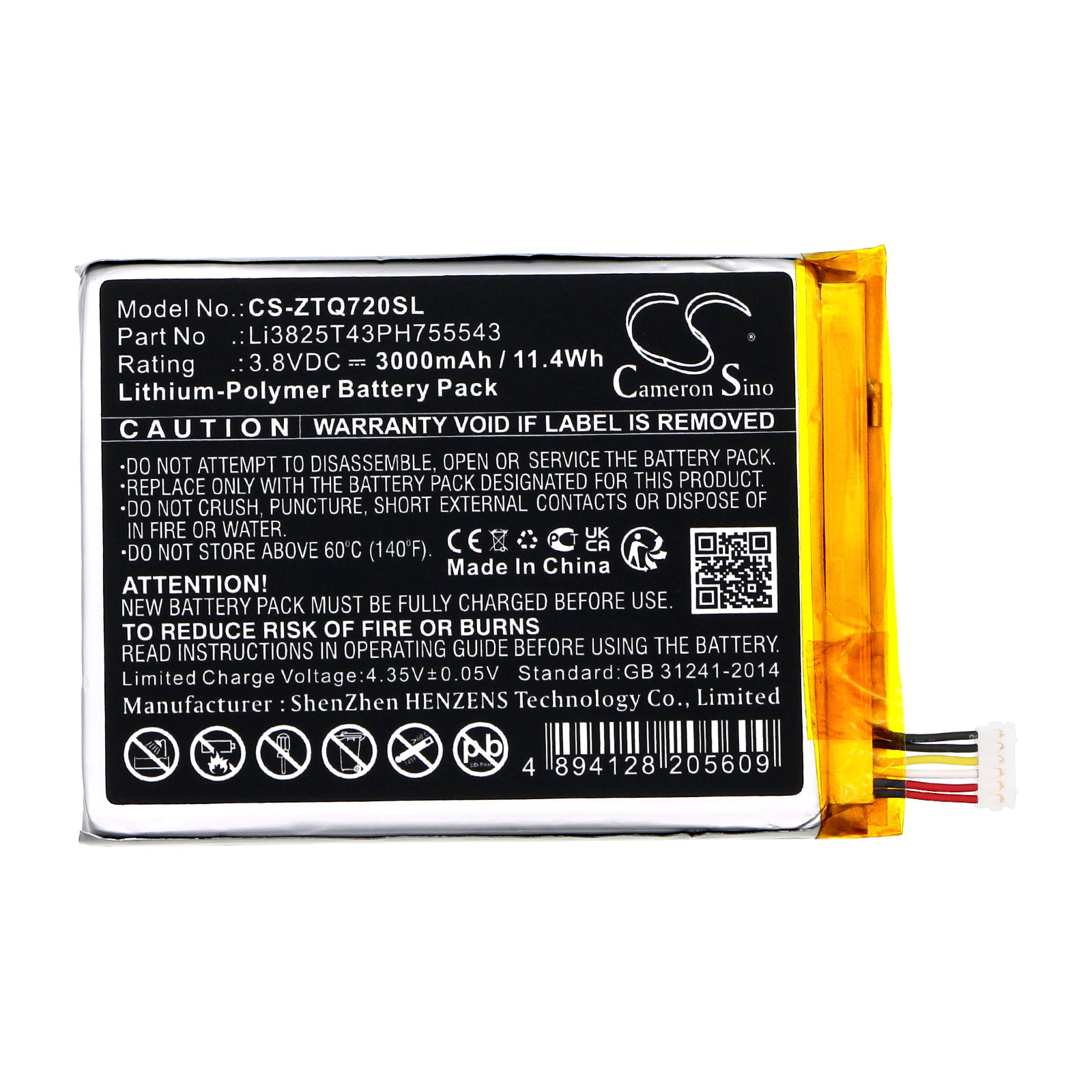 Li-Polymer, Alarm System Battery fits At&t Home Security Digital Life Con, V72m, 3.8V, 3000mAh Alarm System Cameron Sino Technology Limited