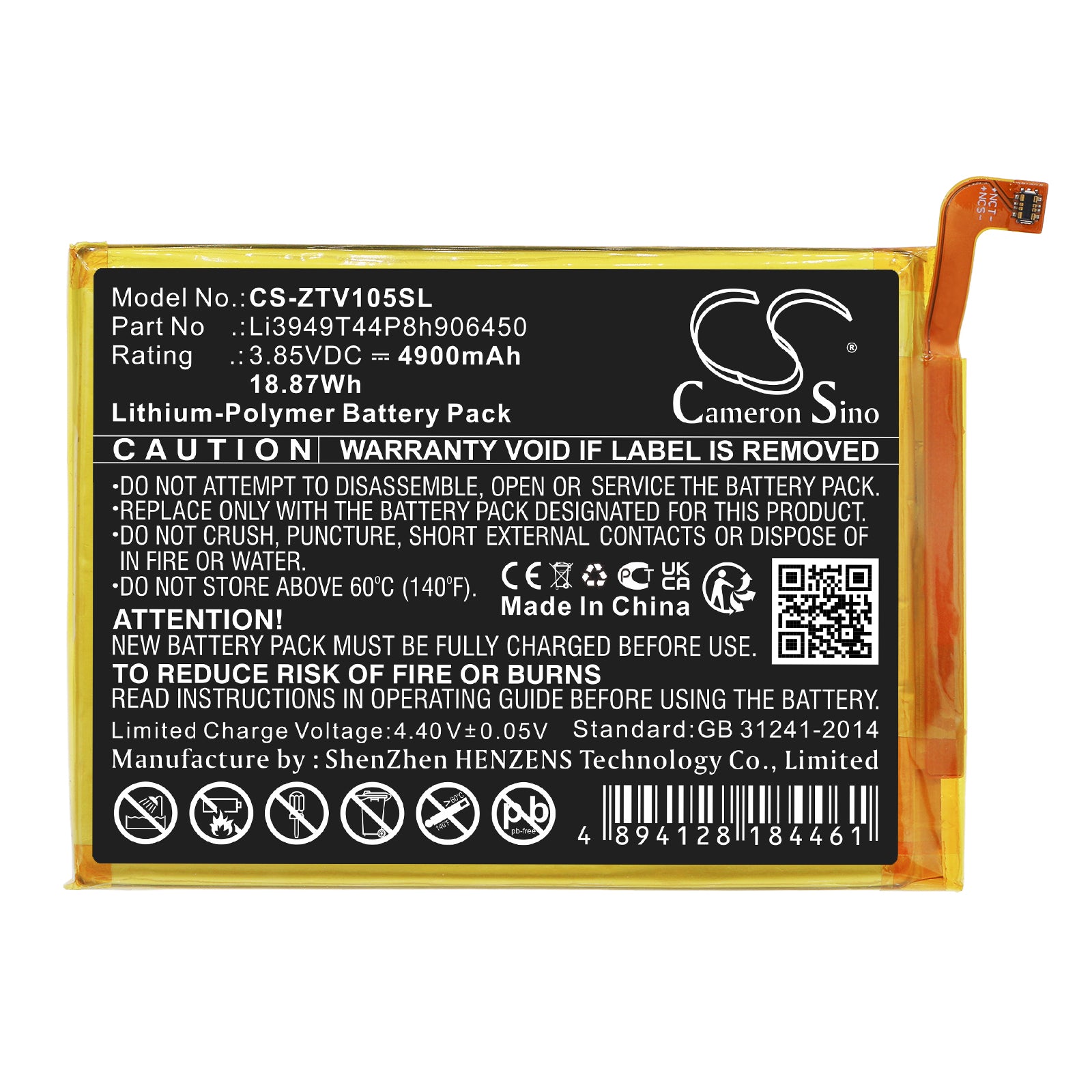 Li-Polymer, Mobile, SmartPhone Battery fits Zte 8010, Blade 20 Smart, 3.85V, 4900mAh Mobile, SmartPhone Cameron Sino Technology Limited