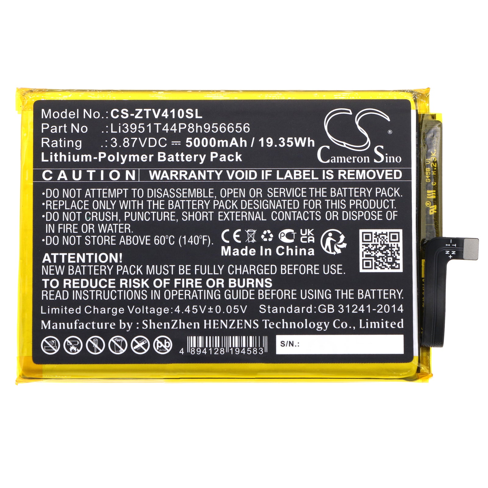 Li-Polymer, Mobile, SmartPhone Battery fits Zte 8045, Blade V40, 3.87V, 5000mAh Mobile, SmartPhone Cameron Sino Technology Limited
