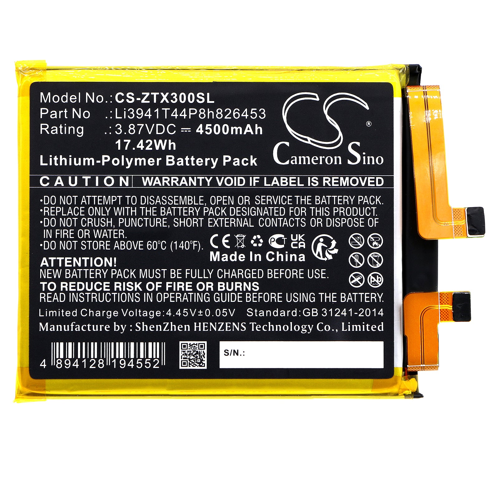 Li-Polymer, Mobile, SmartPhone Battery fits Zte A2022p, Axon 30 Pro+, 3.87V, 4500mAh Mobile, SmartPhone Cameron Sino Technology Limited