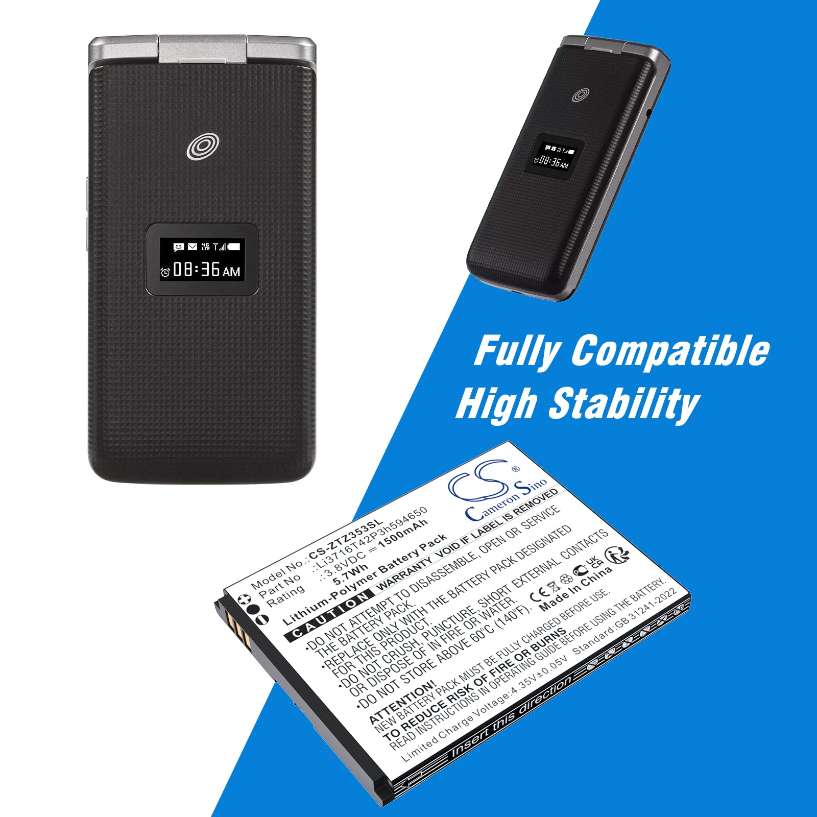 3.8V, Li-Polymer, 1500mAh, Battery fits ZTE 353VL, 5.7Wh Mobile, SmartPhone Cameron Sino Technology Limited