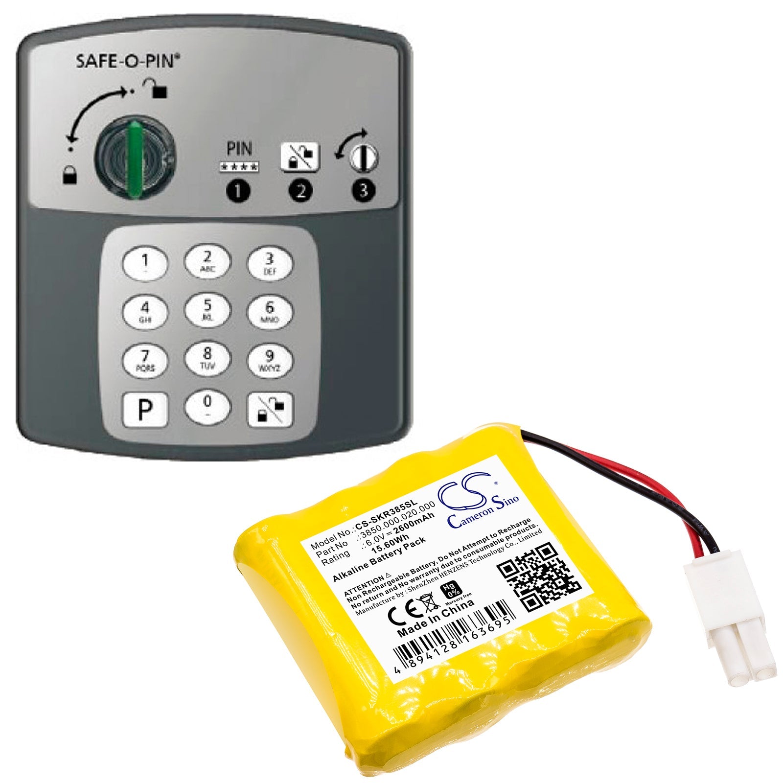 Alkaline Battery fits Safe-o-kiefer, 3850.000.020.000, Coin Operate Lock 6.0V, 2600mAh Door Lock Cameron Sino Technology Limited