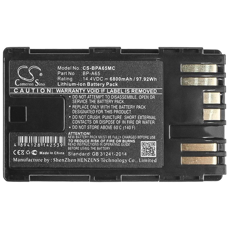 CS-BPA65MC Li-ion Battery fits Canon, Ca-cp200l, Eos C200, Eos C200 Pl 14.4V, 6800mAh Camera Cameron Sino Technology Limited