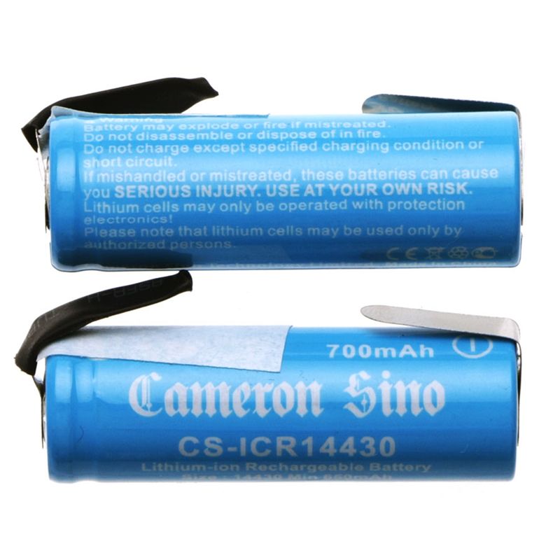CS-ICR14430NT Li-ion Battery Includes 2pcs Pack With Solder Tabs 3.7V, 700mAh 14430 Cameron Sino Technology Limited