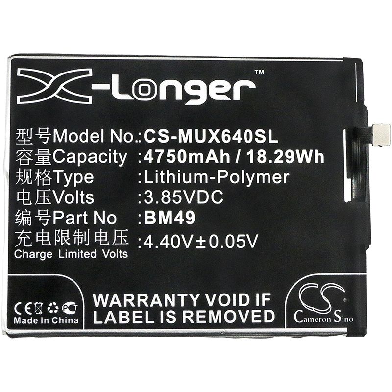 CS-MUX640SL Li-Polymer Battery fits Xiaomi,2016001,2016002,2016007 3.85V, 4750mAh Mobile & SmartPhone Cameron Sino Technology Limited