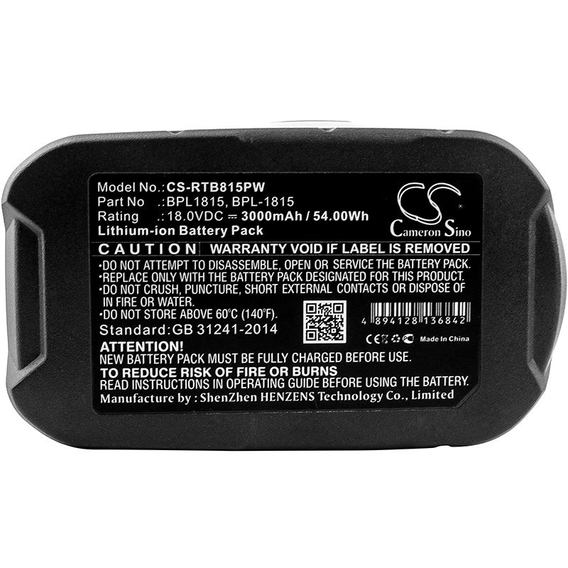 CS-RTB815PW Li-ion Battery Fits Ryobi, Bid-1801m, Bid-180l, Bid1821 18.0v, 3000mah Power Tools Cameron Sino Technology Limited
