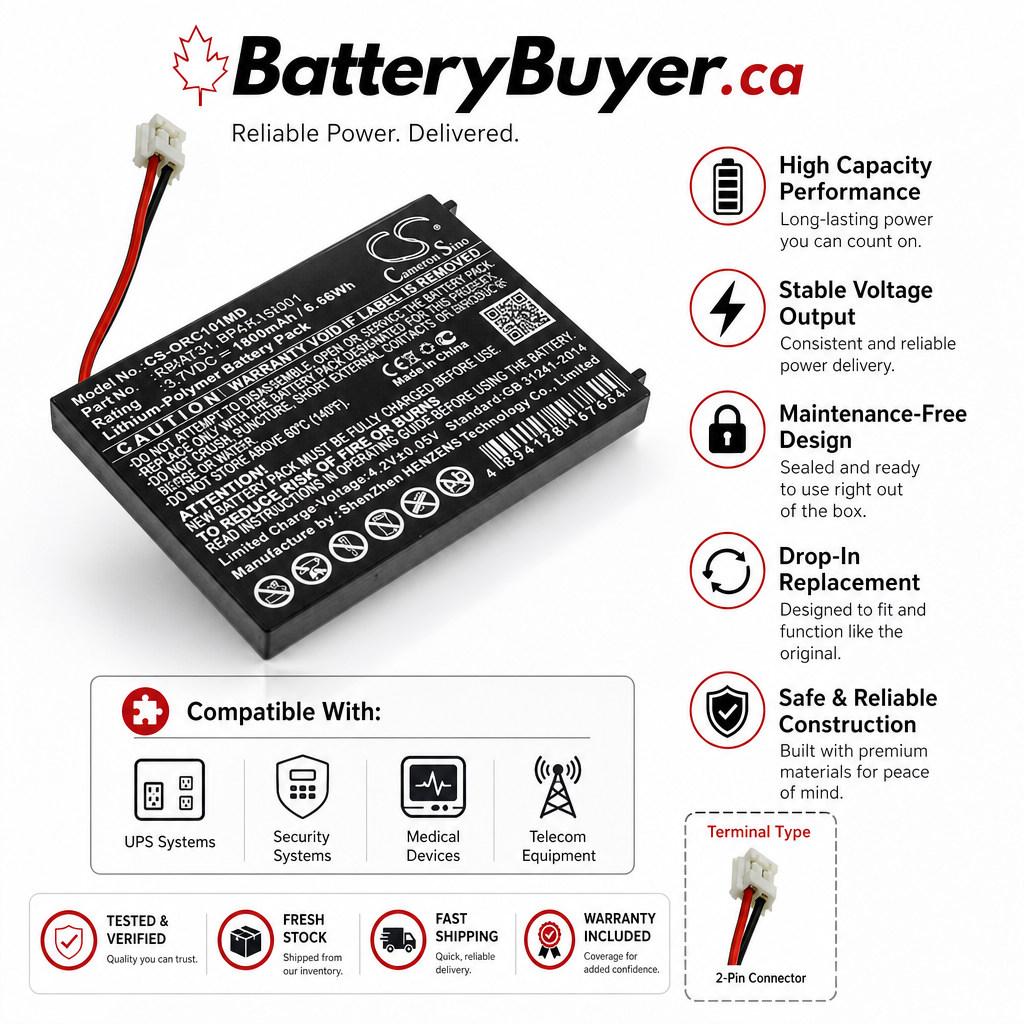 Li-Polymer Battery fits Audioline, Babysense 5 Video, Watch & Care V120 3.7V, 1400mAh BabyPhone Cameron Sino Technology Limited
