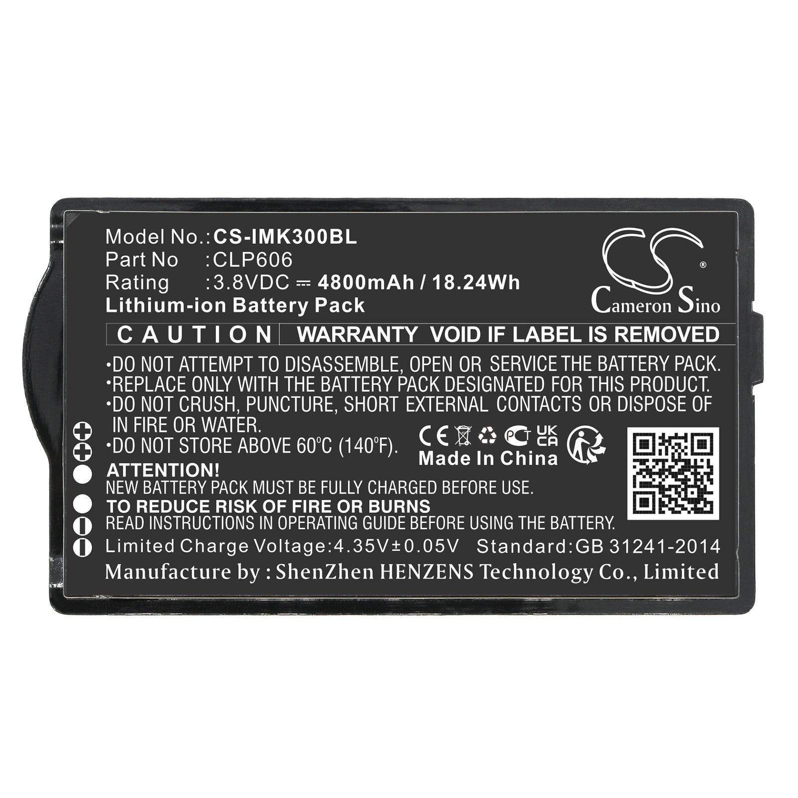 Li-ion, Barcode Scanner Battery fits Idata K3, 3.8V, 4800mAh Barcode Scanner Cameron Sino Technology Limited