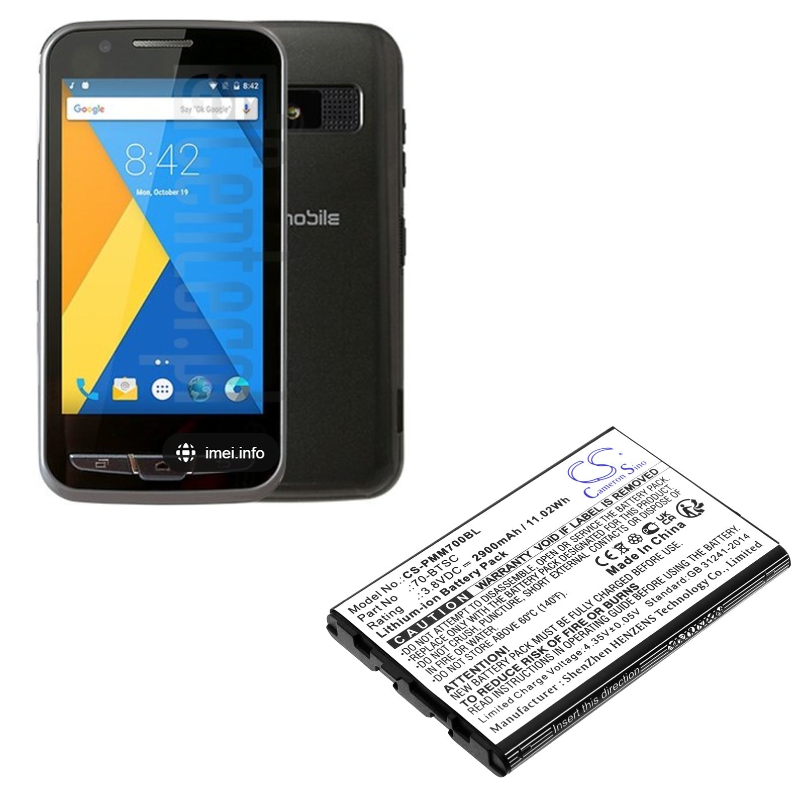 Li-ion, Barcode Scanner Battery fits Point Mobile Pm70, 3.8V, 2900mAh Barcode Scanner Cameron Sino Technology Limited